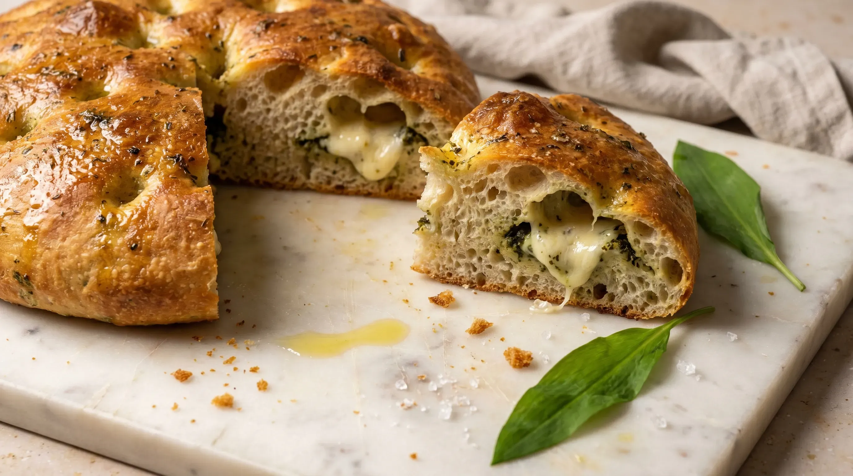 Bärlauch-Focaccia mit Käsekern