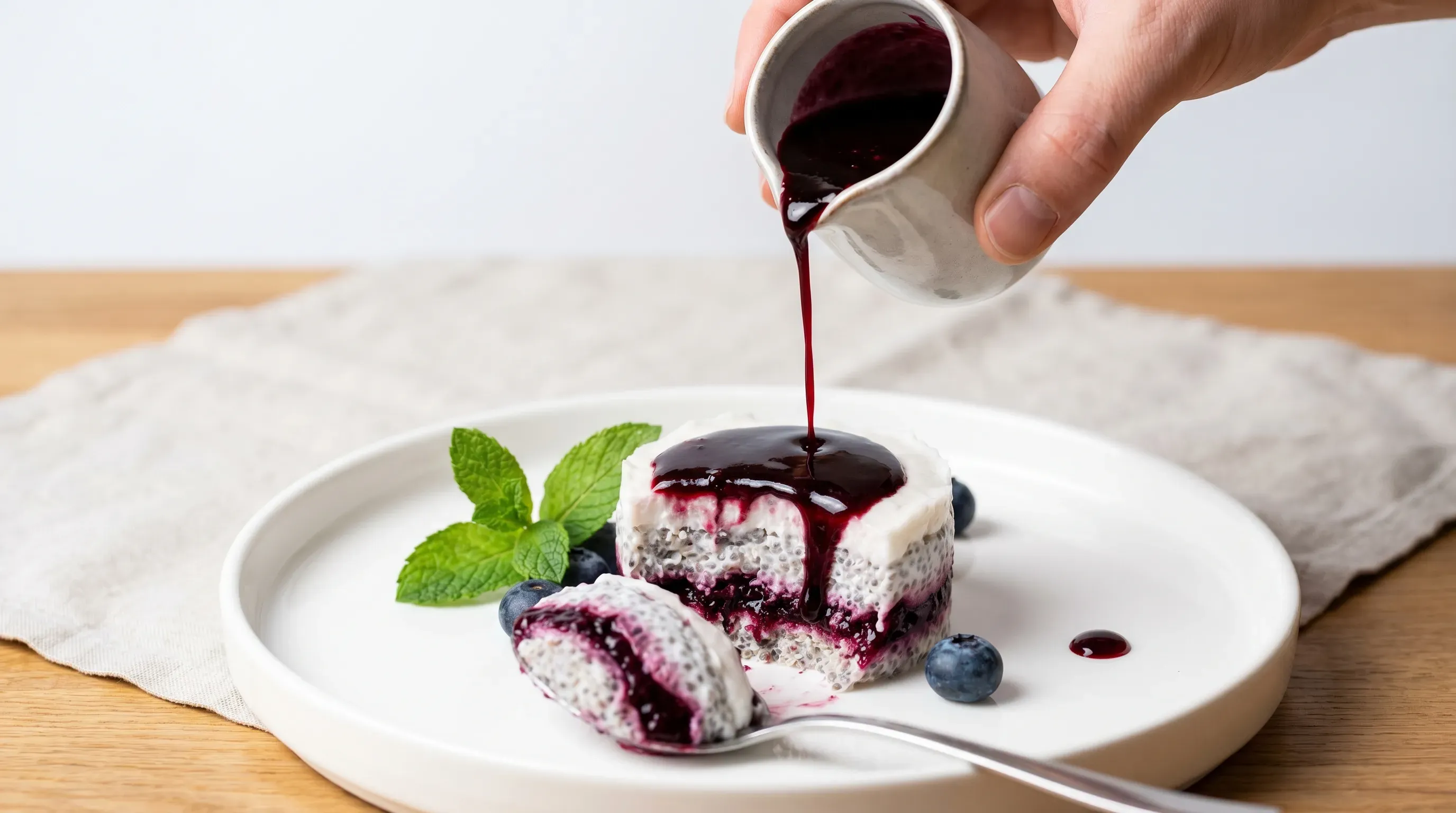 Beeren-Kompott mit Chia und Kokoscreme