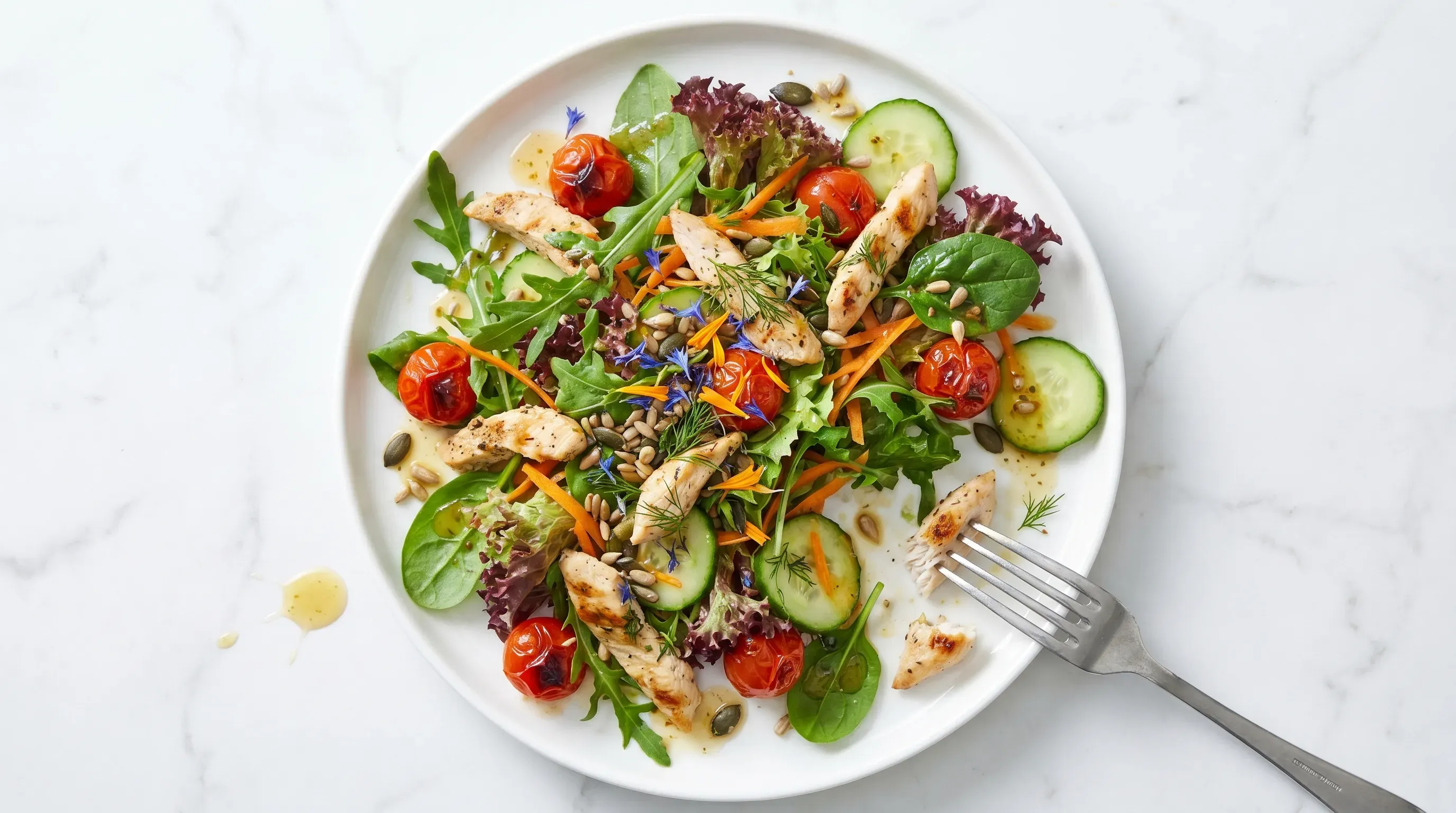 Blattsalat mit Hähnchenstreifen