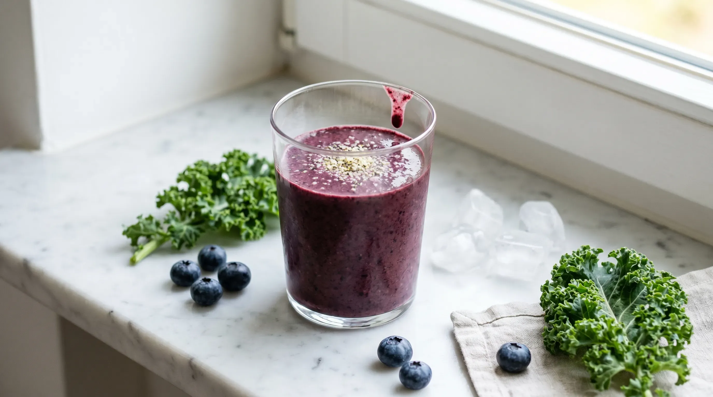 Blaubeer-Grünkohl-Smoothie mit Hanfsamen