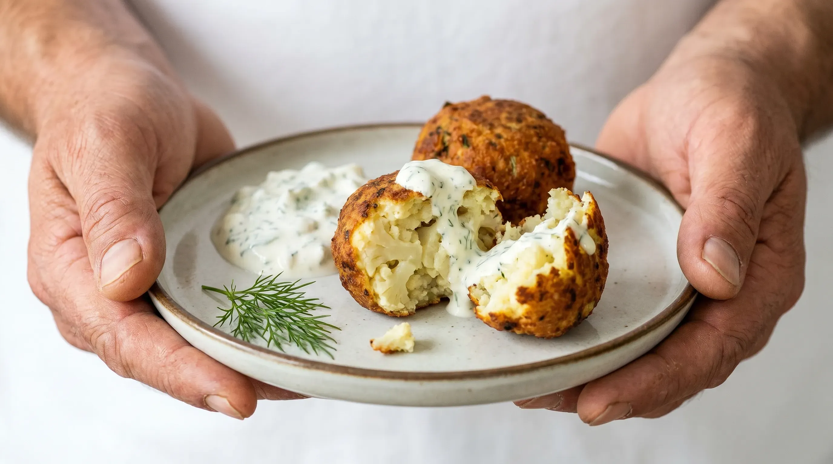 Blumenkohl-Bällchen mit Kräuterquark
