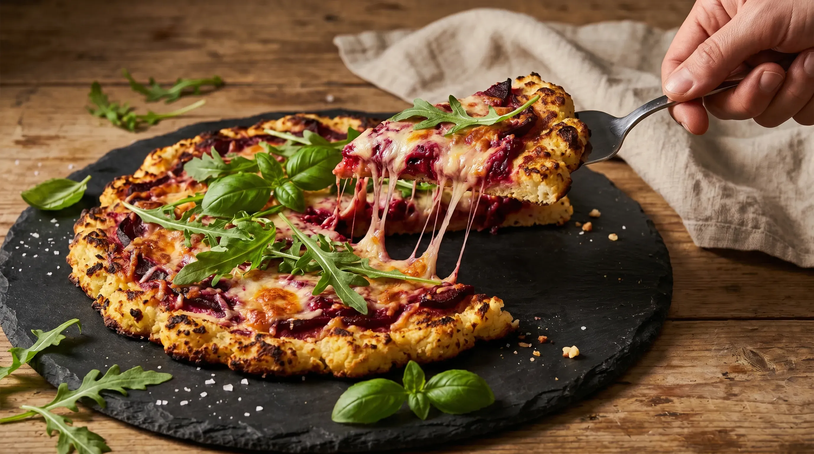 Blumenkohl-Pizza mit Rote Bete und Rucola