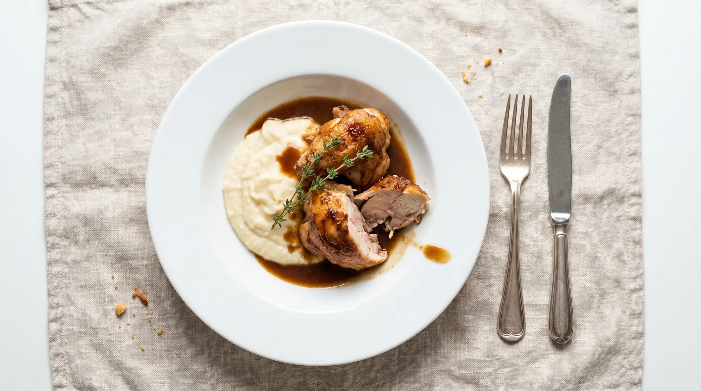 Brathähnchen aus dem Instant Pot mit Blumenkohlpüree und Soße