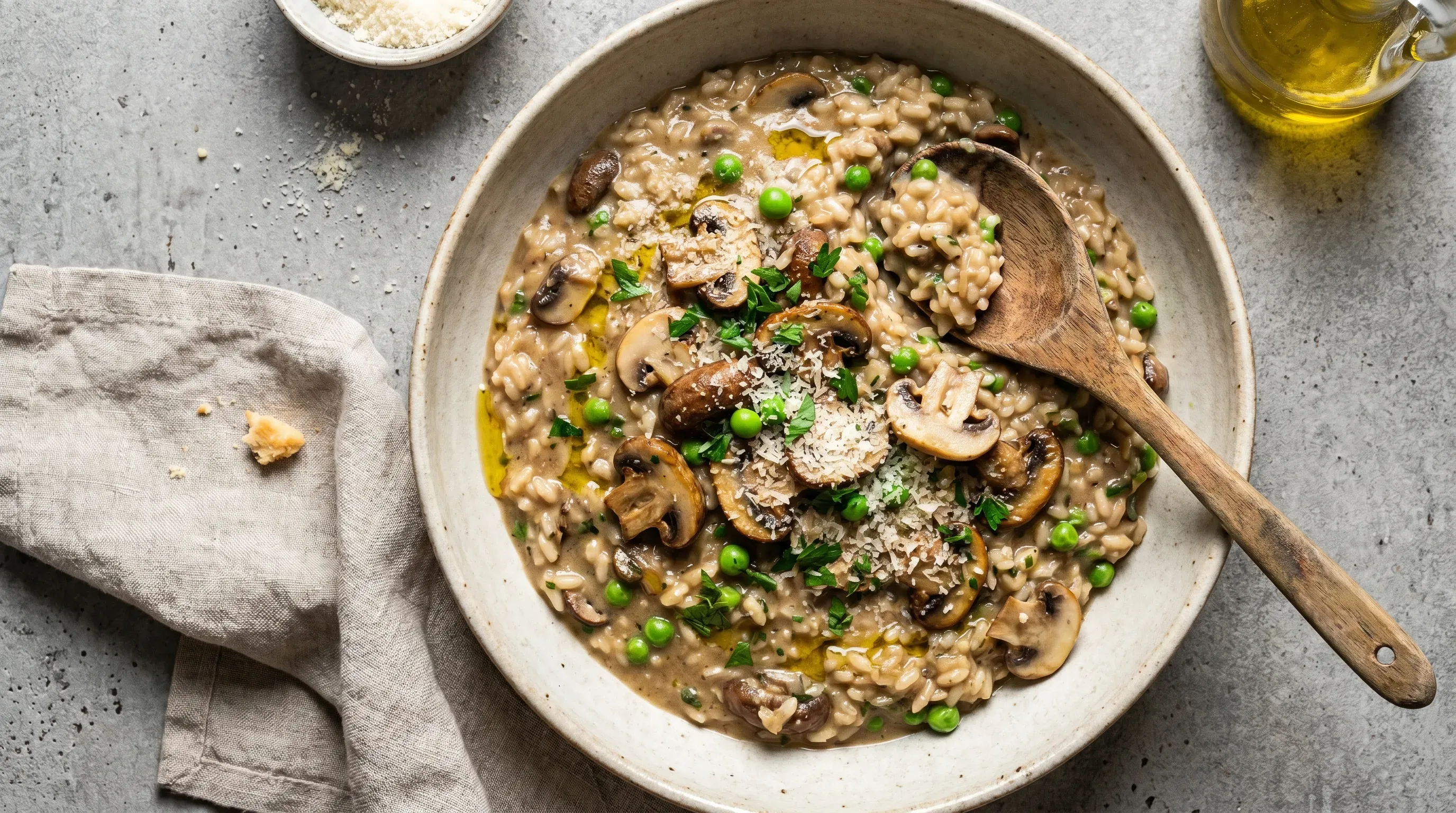 Champignons-Erbsen Risotto