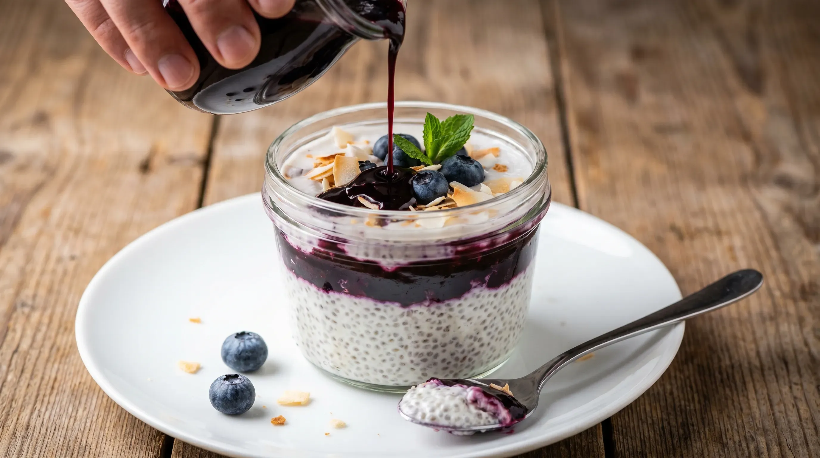 Chia-Pudding mit Heidelbeeren und Kokos