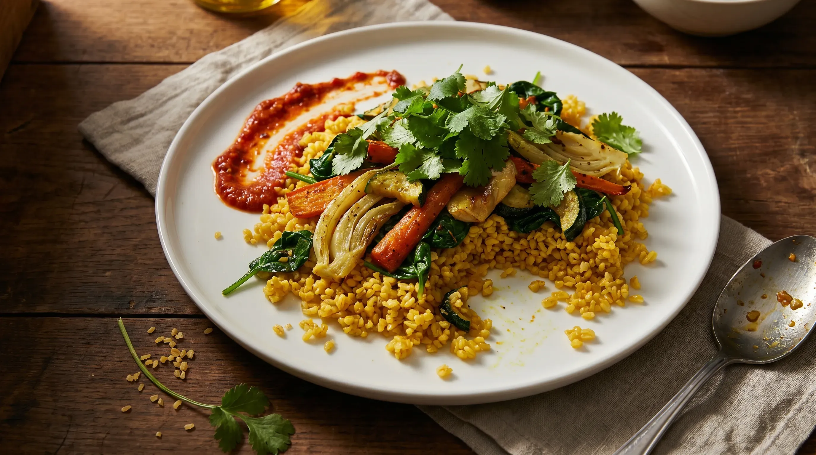Safran-Bulgur mit Gemüse und Koriander