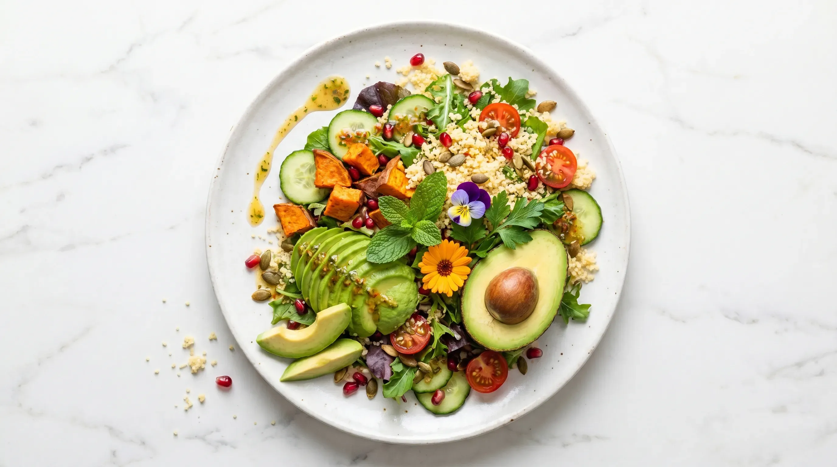 Couscous-Salat mit Avocado und Granatapfel