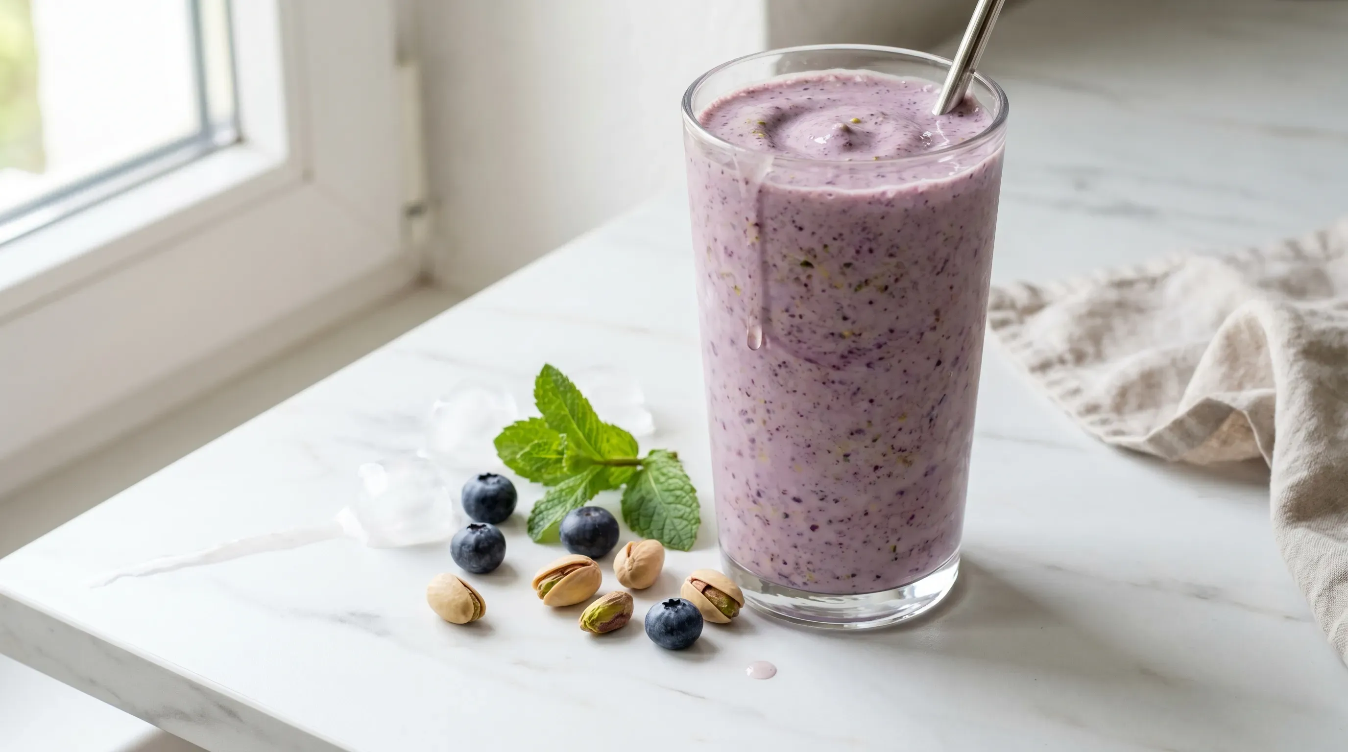 Cremiger Blaubeer-Pistazien-Protein-Smoothie