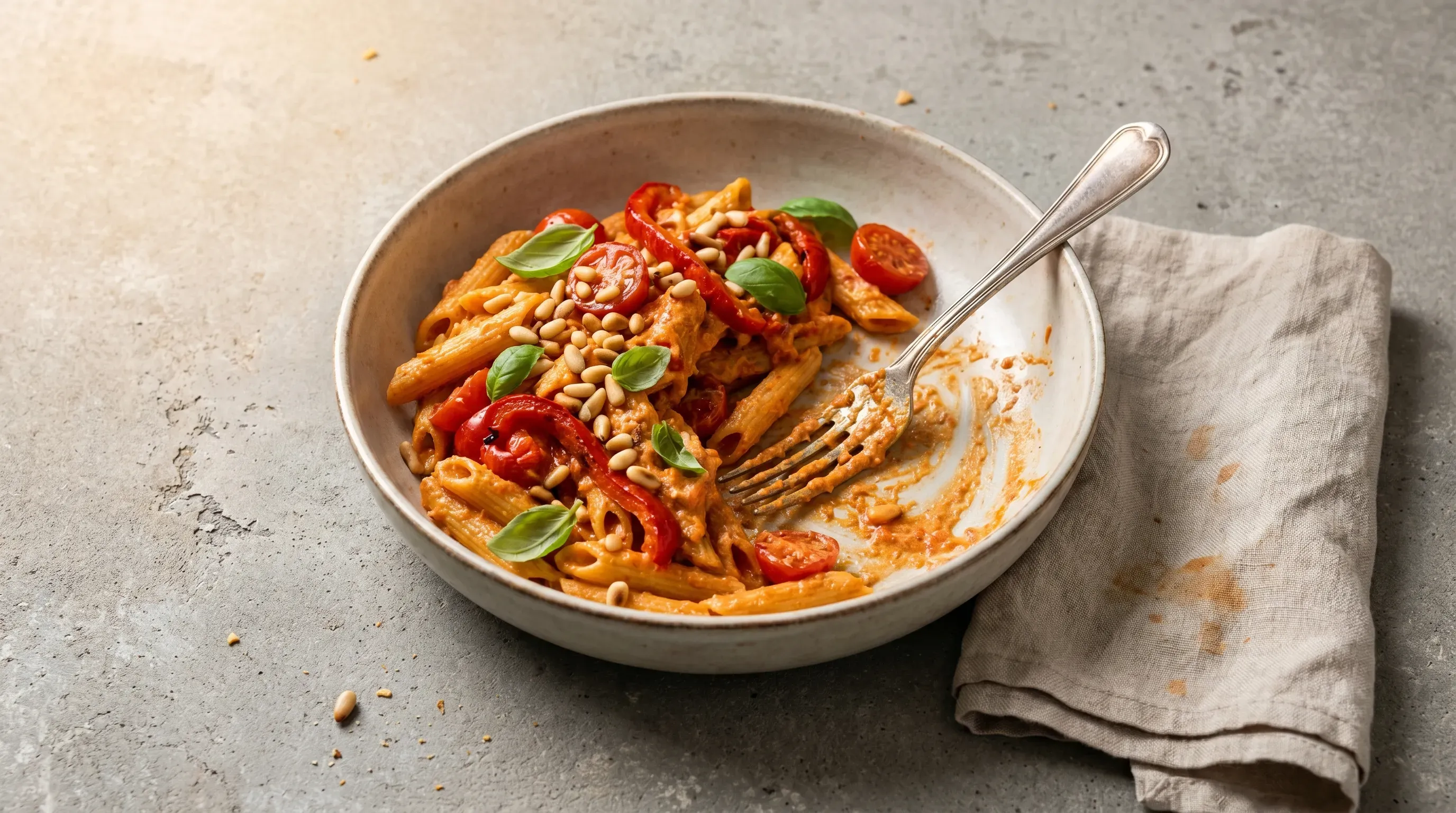 Cremiger Paprika-Basilikum-Pastasalat