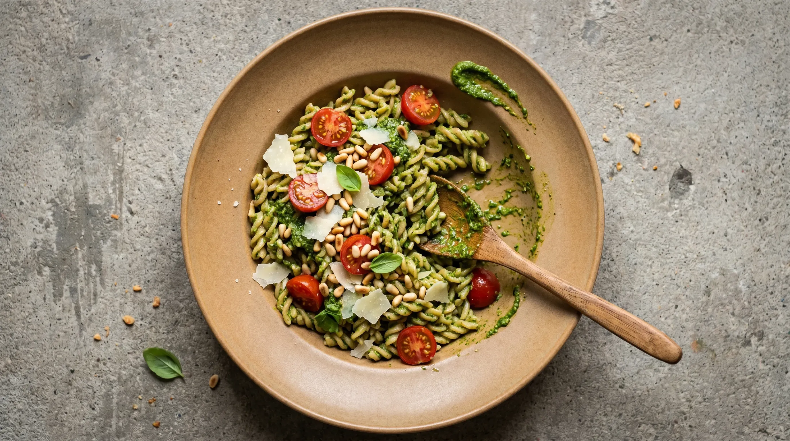 Dinkelpasta mit frischem Basilikum-Pesto