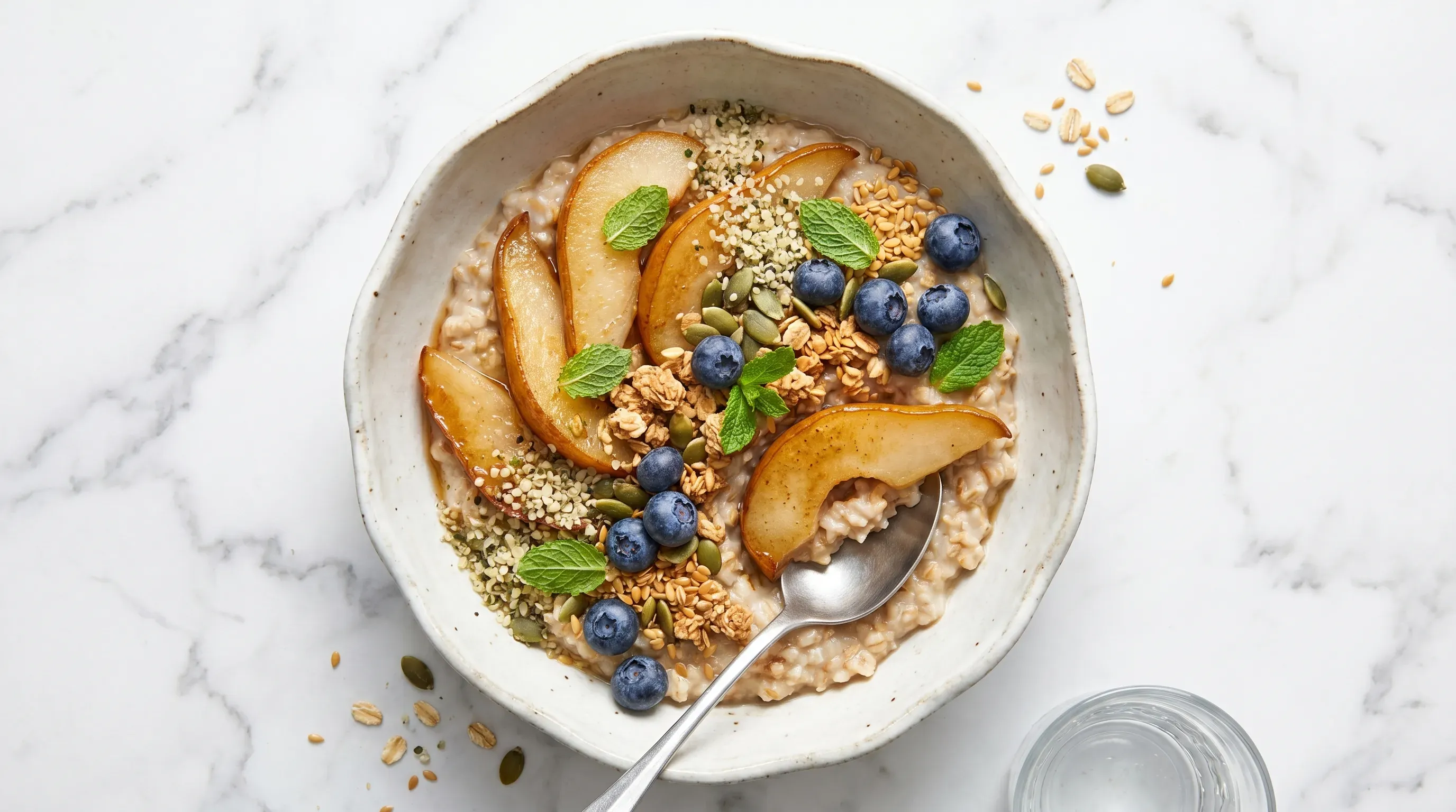 Dinkel-Porridge mit karamellisierter Birne