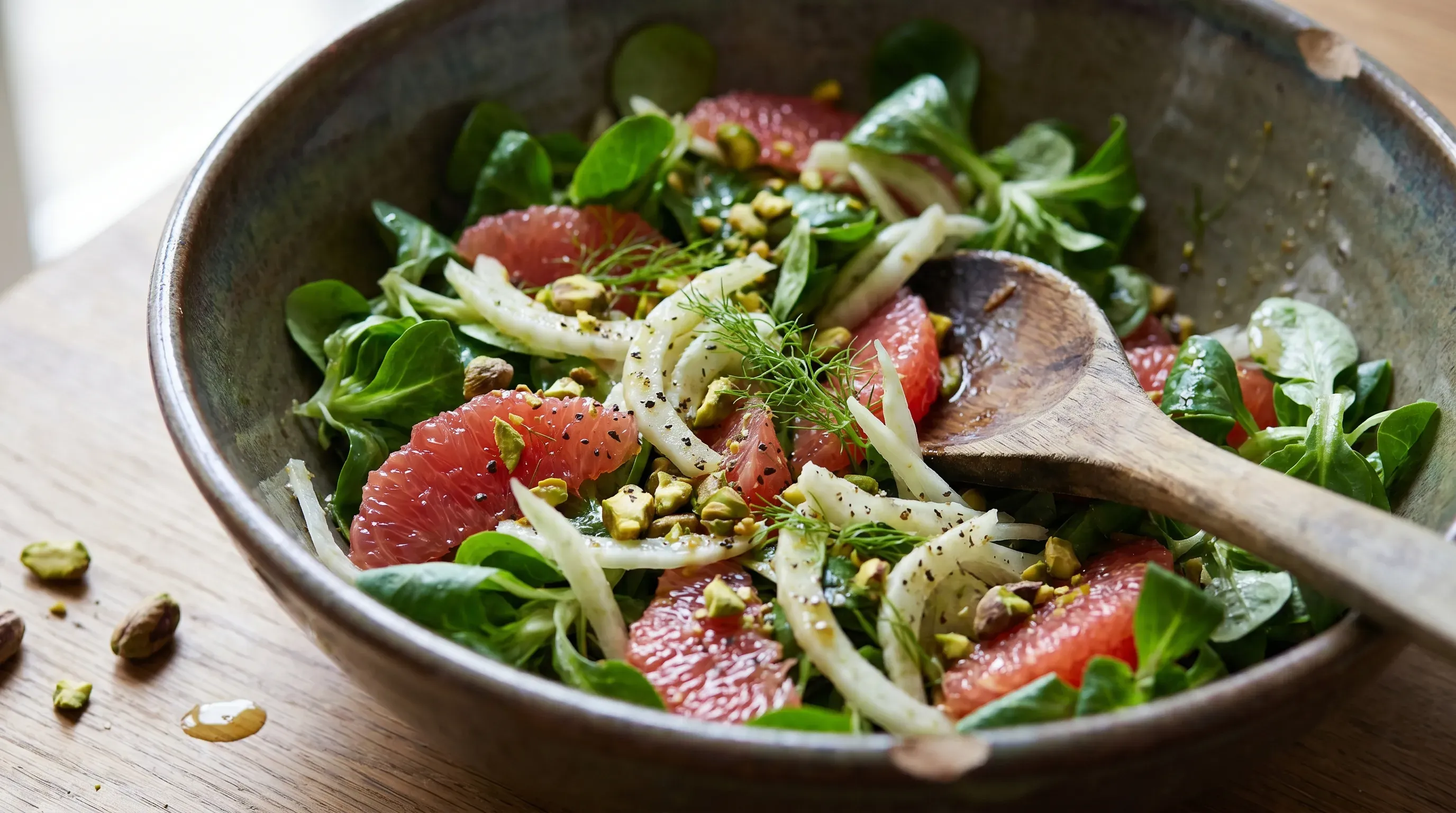 Feldsalat mit Grapefruit, Fenchel & Pistazien