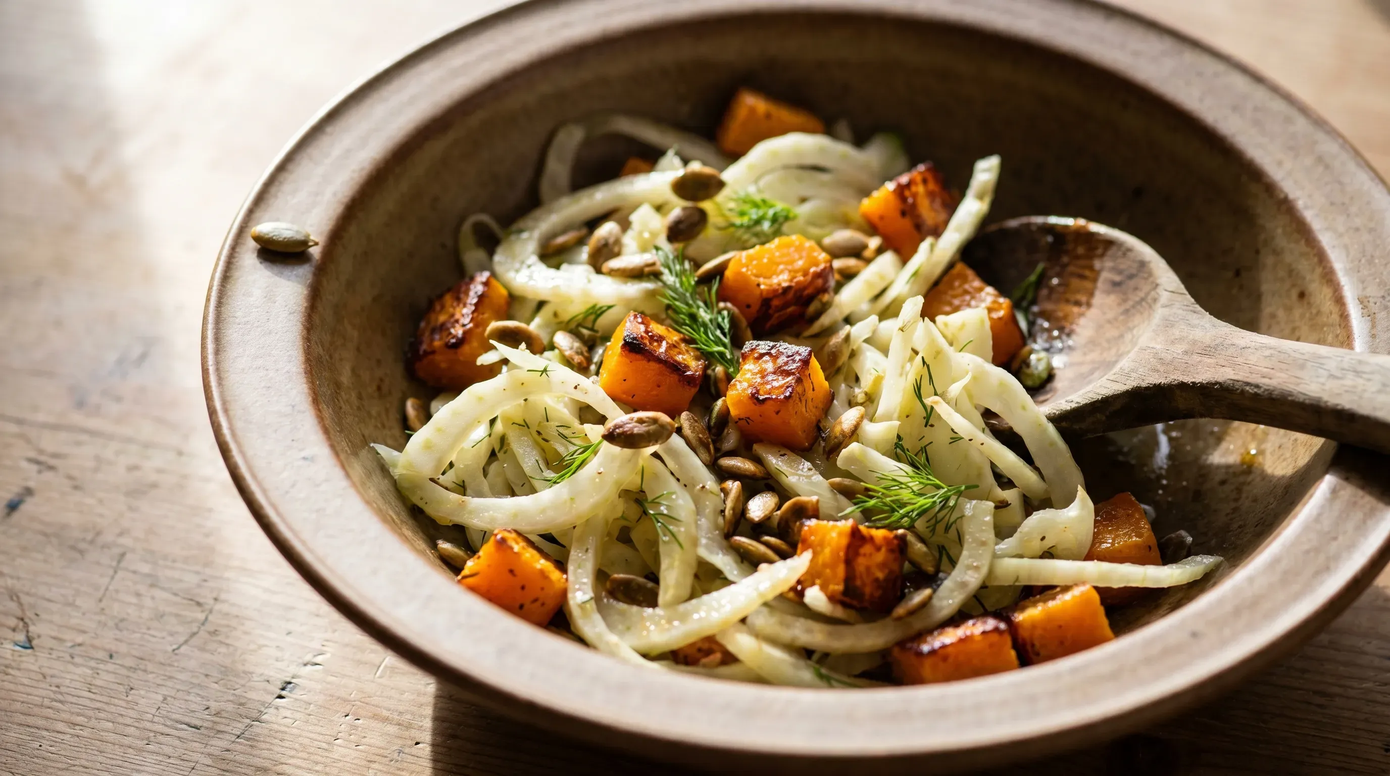 Fenchelsalat mit geröstetem Kürbis