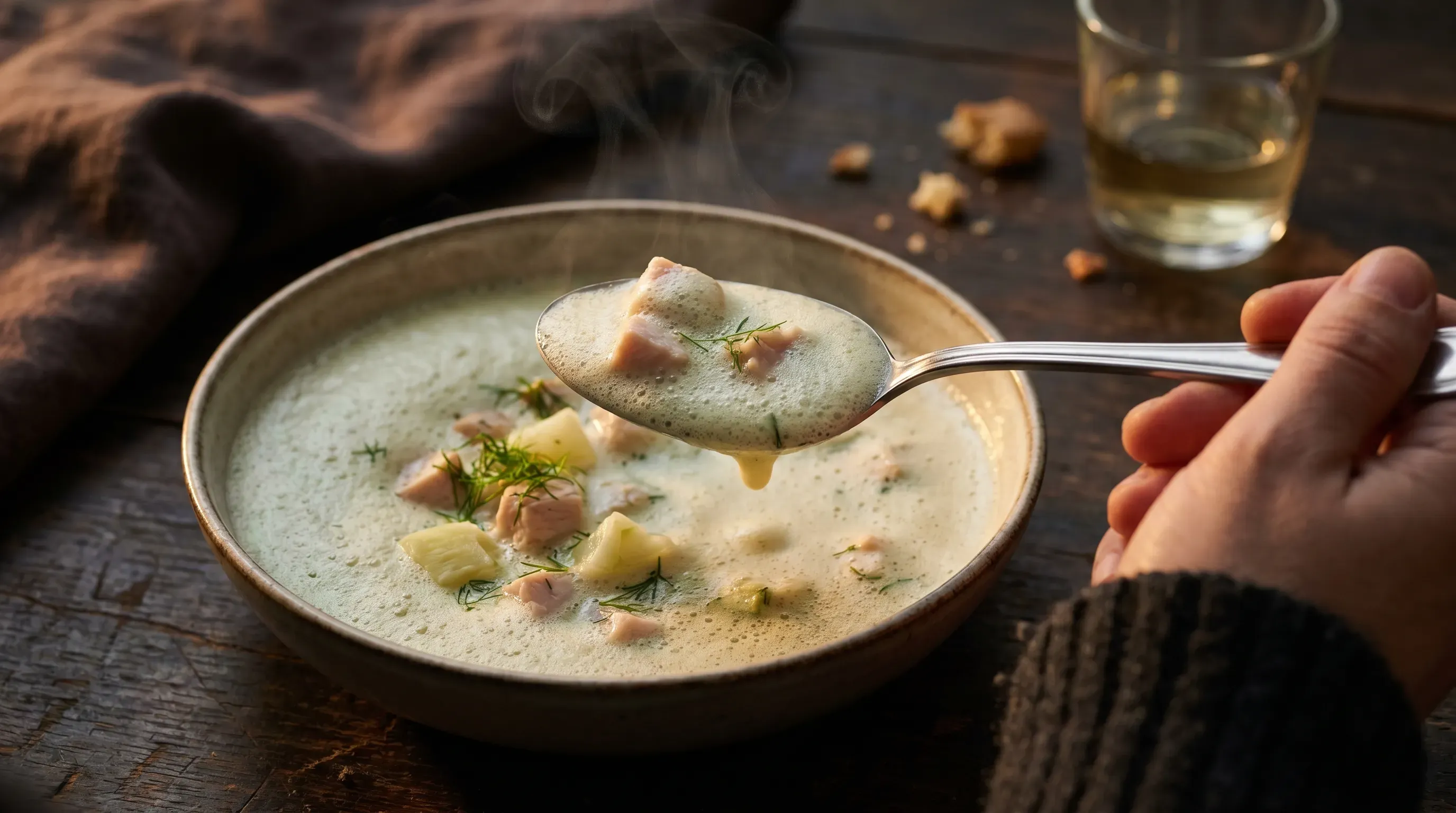 Fenchelschaumsuppe mit Putenbrust