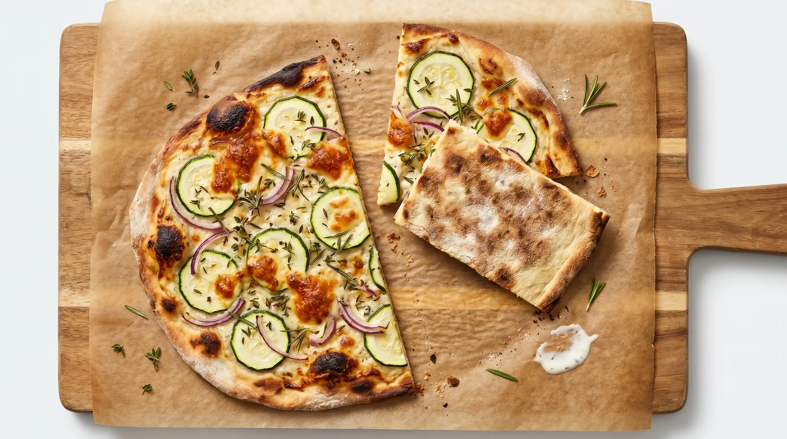 Flammkuchen-Pizza mit Zucchini und Zwiebeln