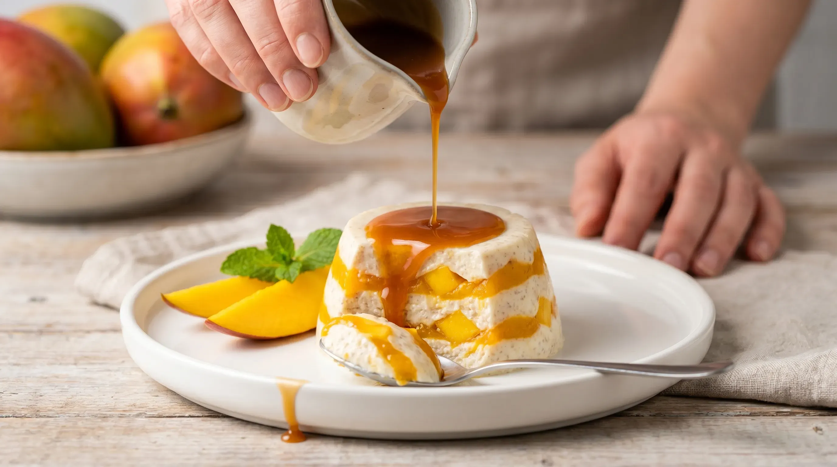 Flohsamenschalenpudding mit Mango