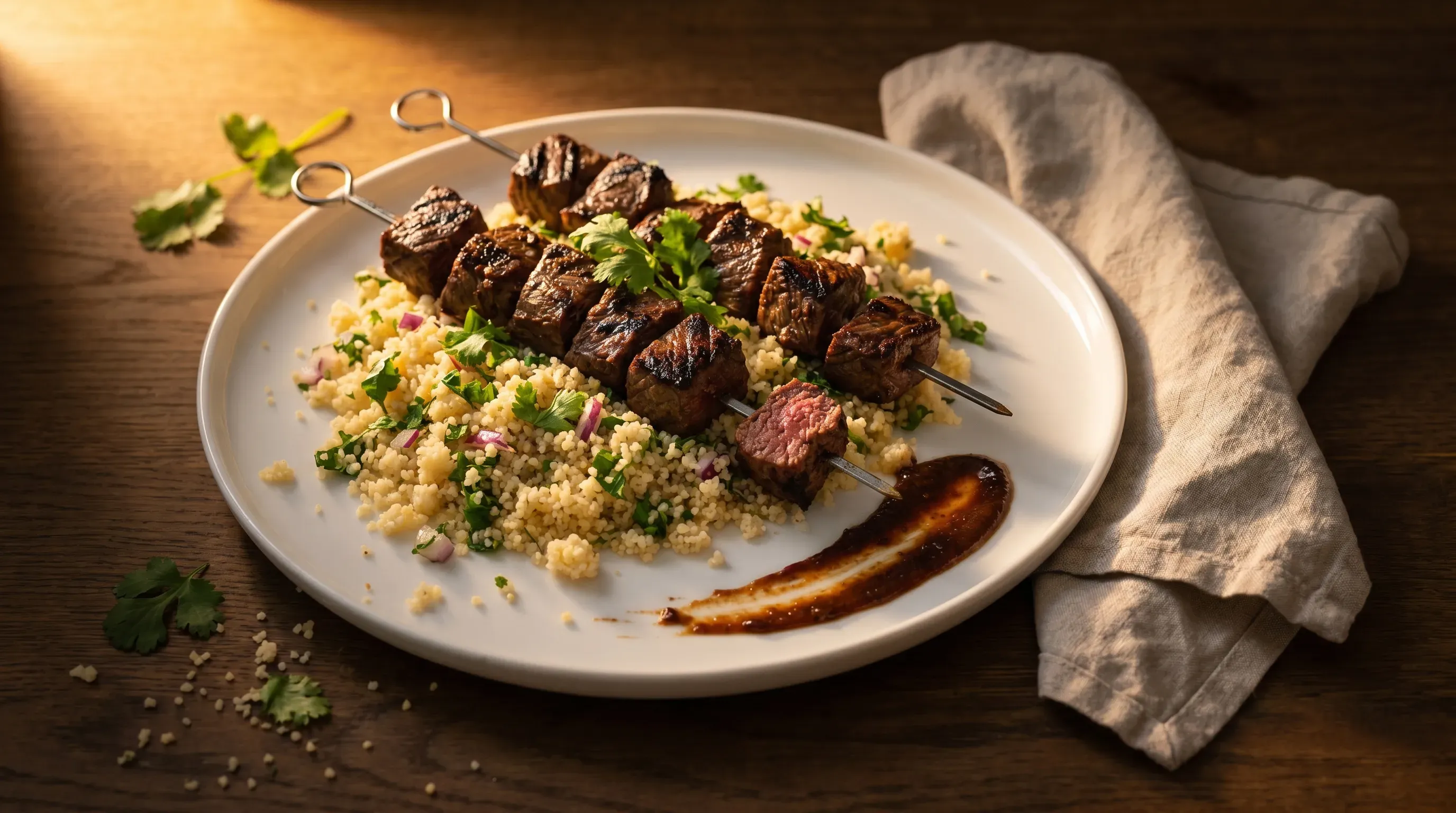 Rindfleischspieße mit Couscous und Koriander