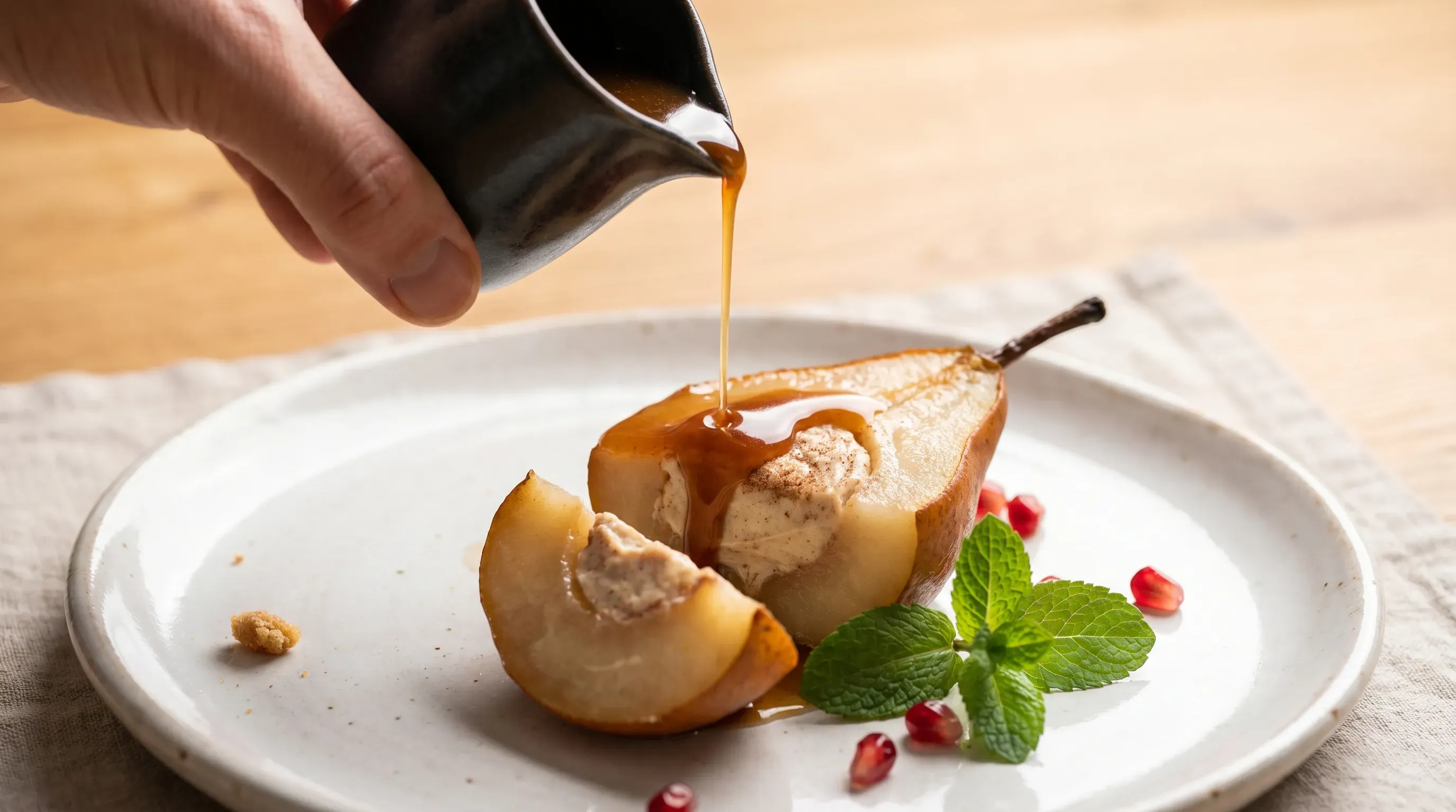 Gebackene Birnen mit Zimtcreme