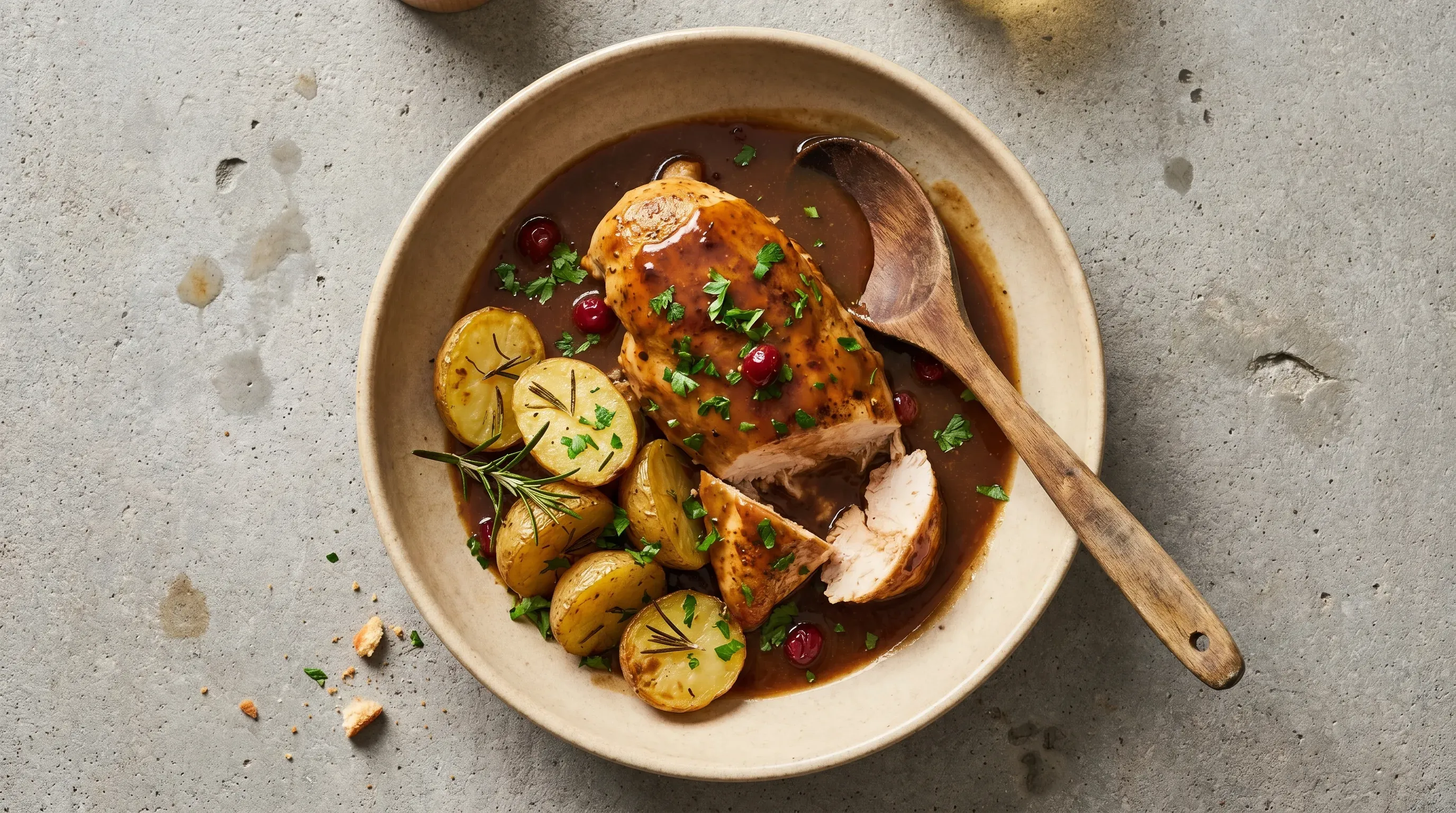 Gebackene Hähnchenbrust mit Rosmarinkartoffeln