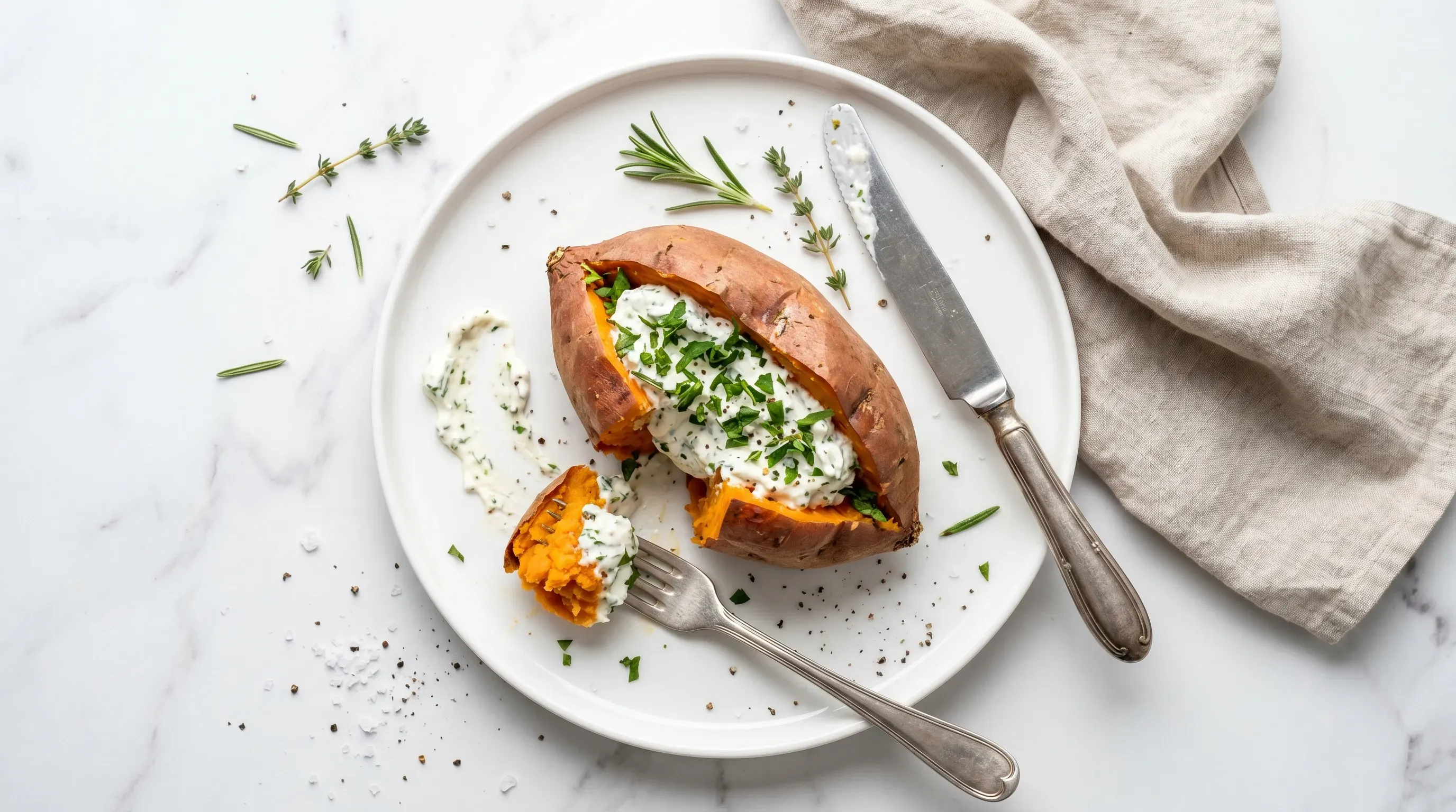 Gebackene Süßkartoffel mit Kräuterfüllung