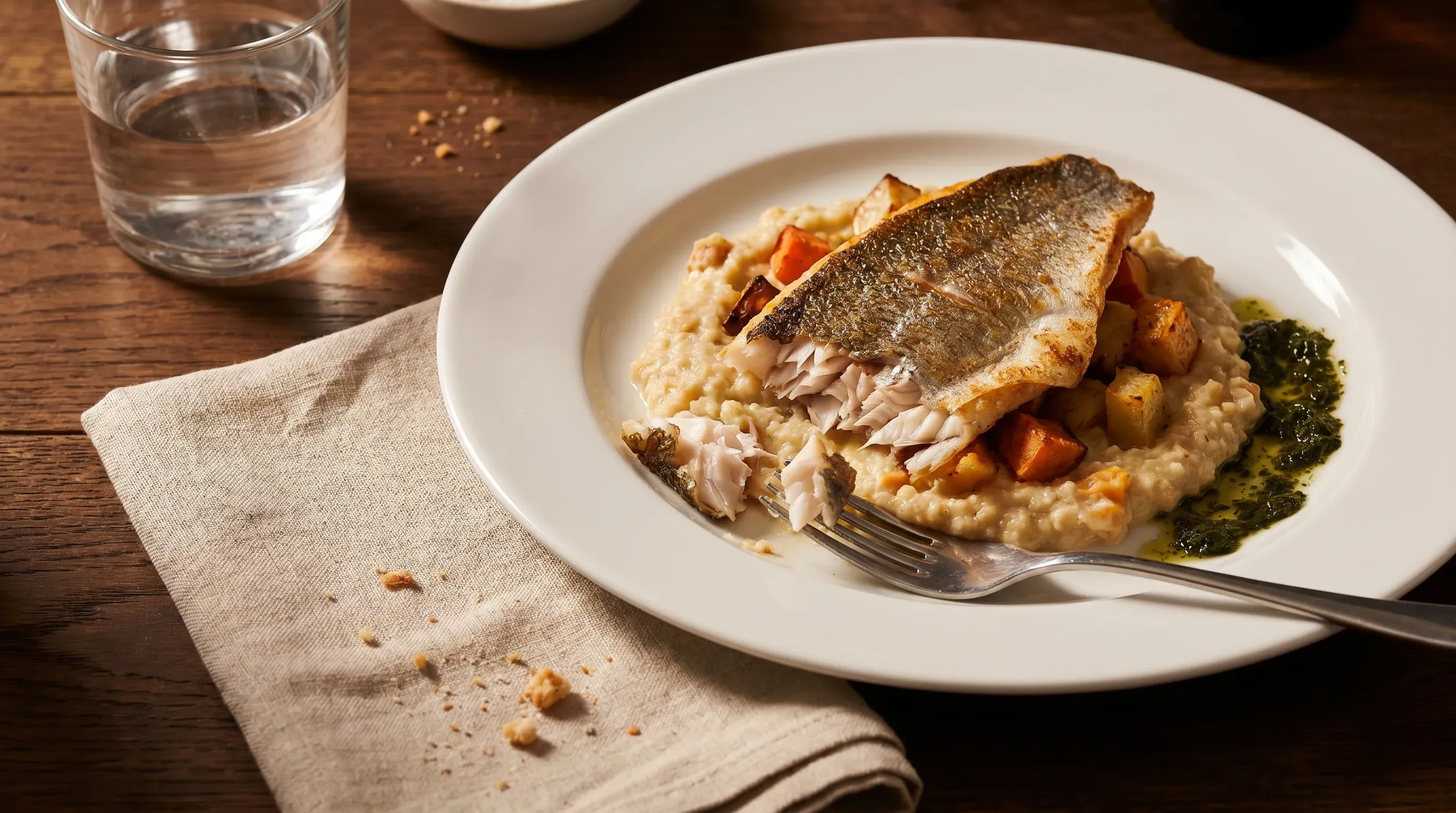 Gebratener Fisch mit Kokosgemüse-Püree