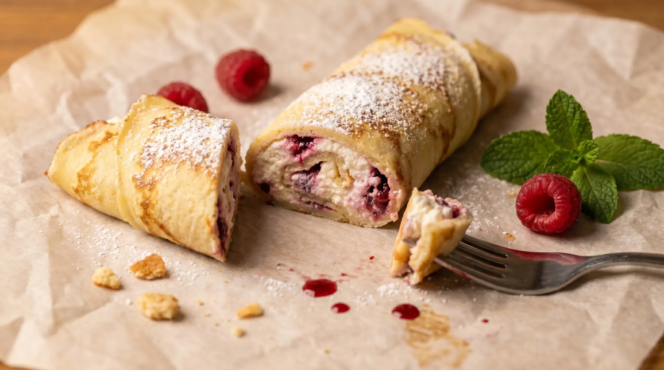 Gefüllte Pfannkuchenröllchen