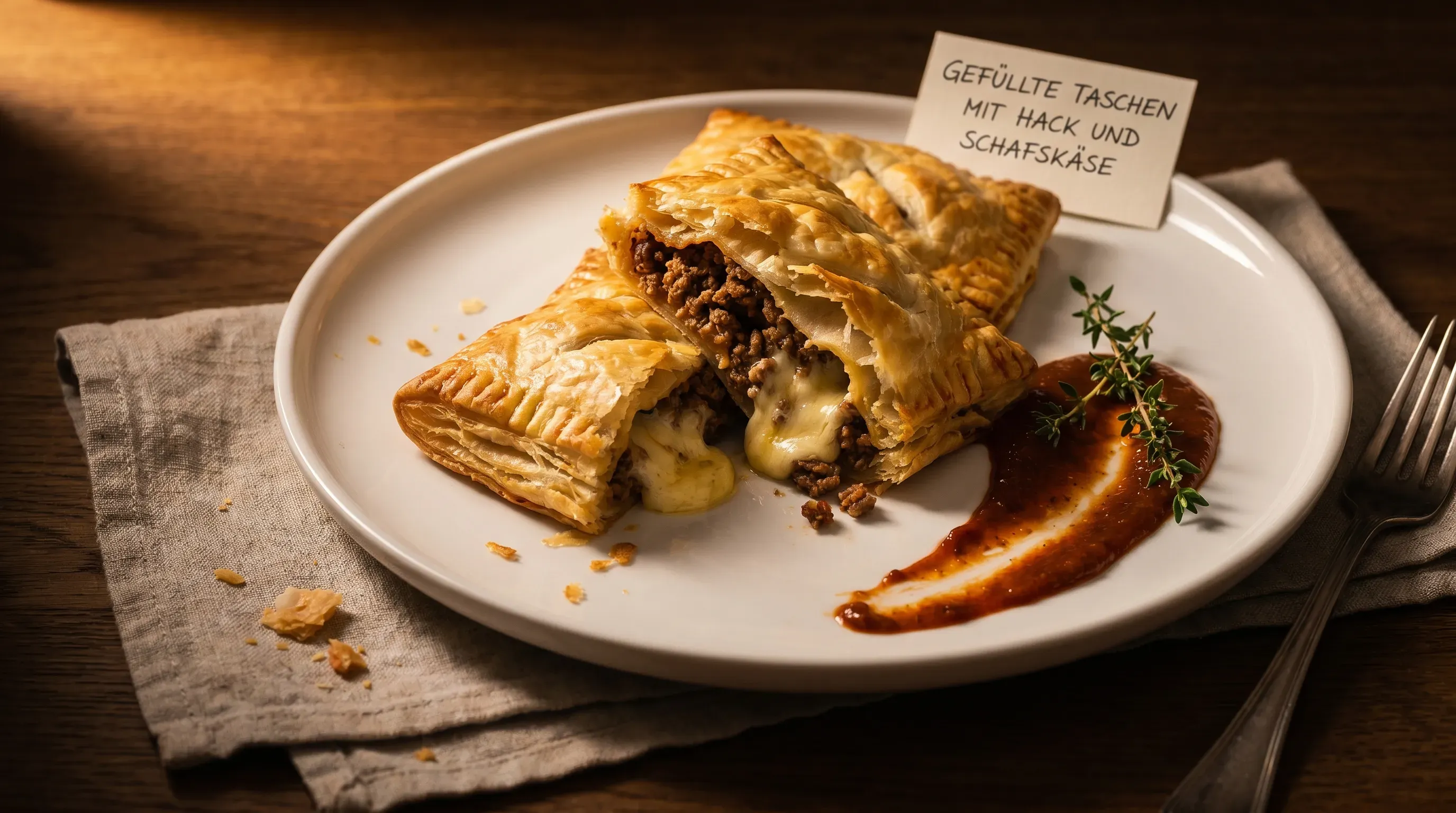 Gefüllte Taschen mit Hack und Schafskäse