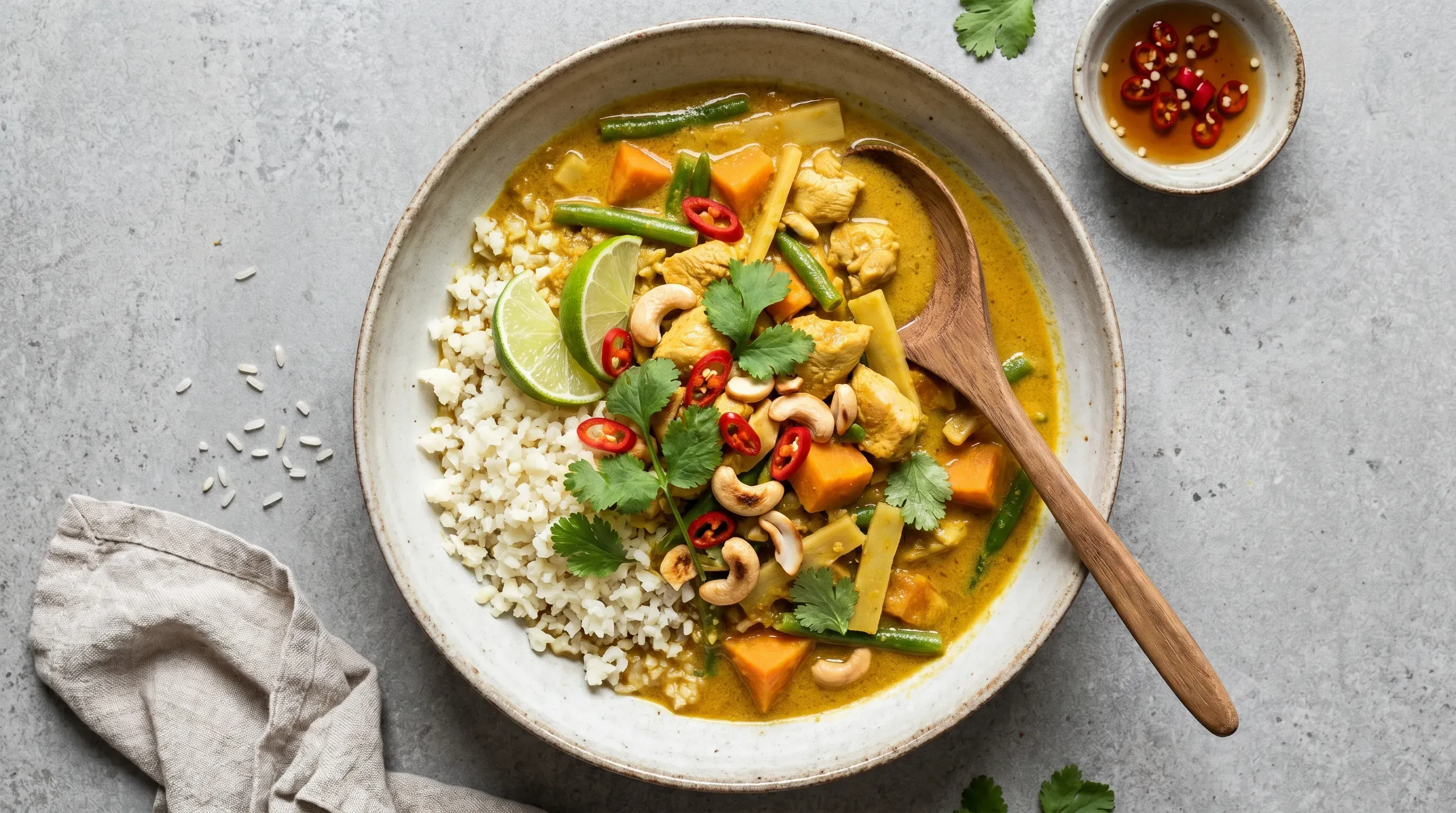 Gelbes Thai-Curry mit Blumenkohlreis