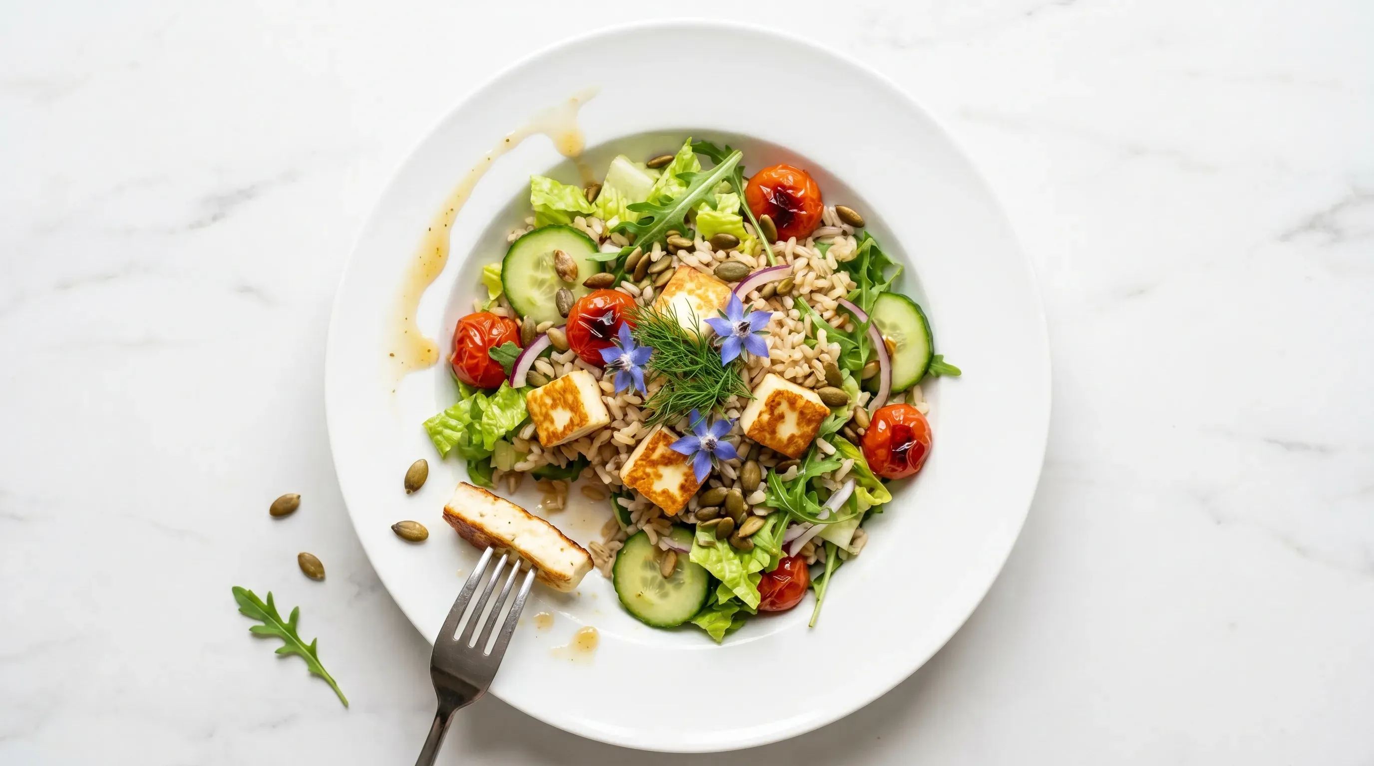 Gurken-Reissalat mit Halloumi