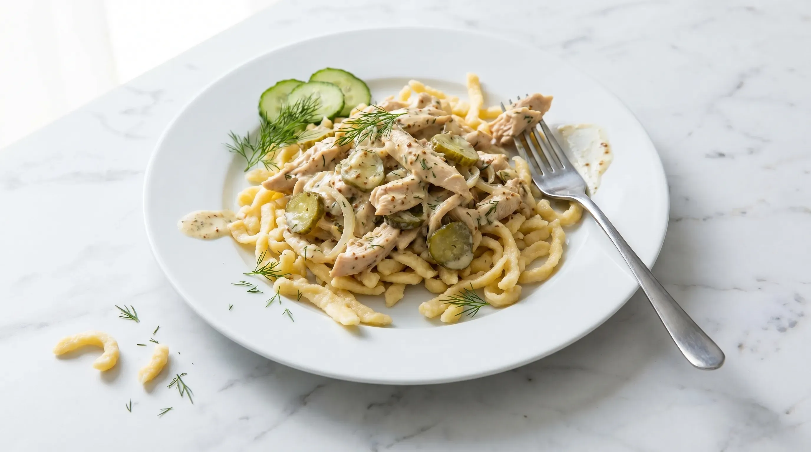 Hähnchengeschnetzeltes mit Dill-Senf-Gurken