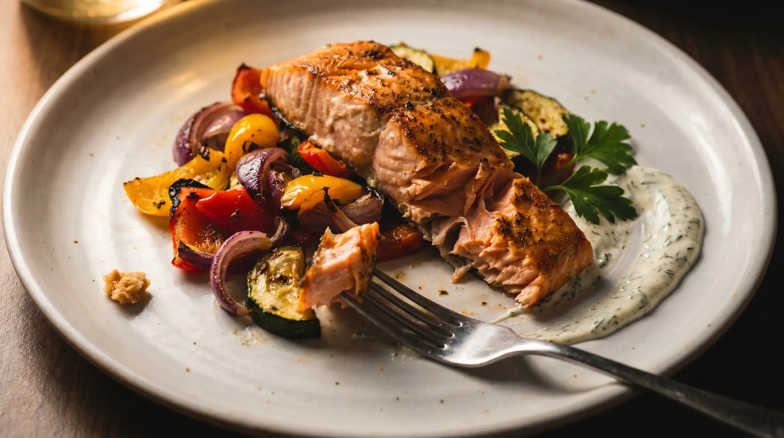 Lachsfilet mit Paprika-Gemüse