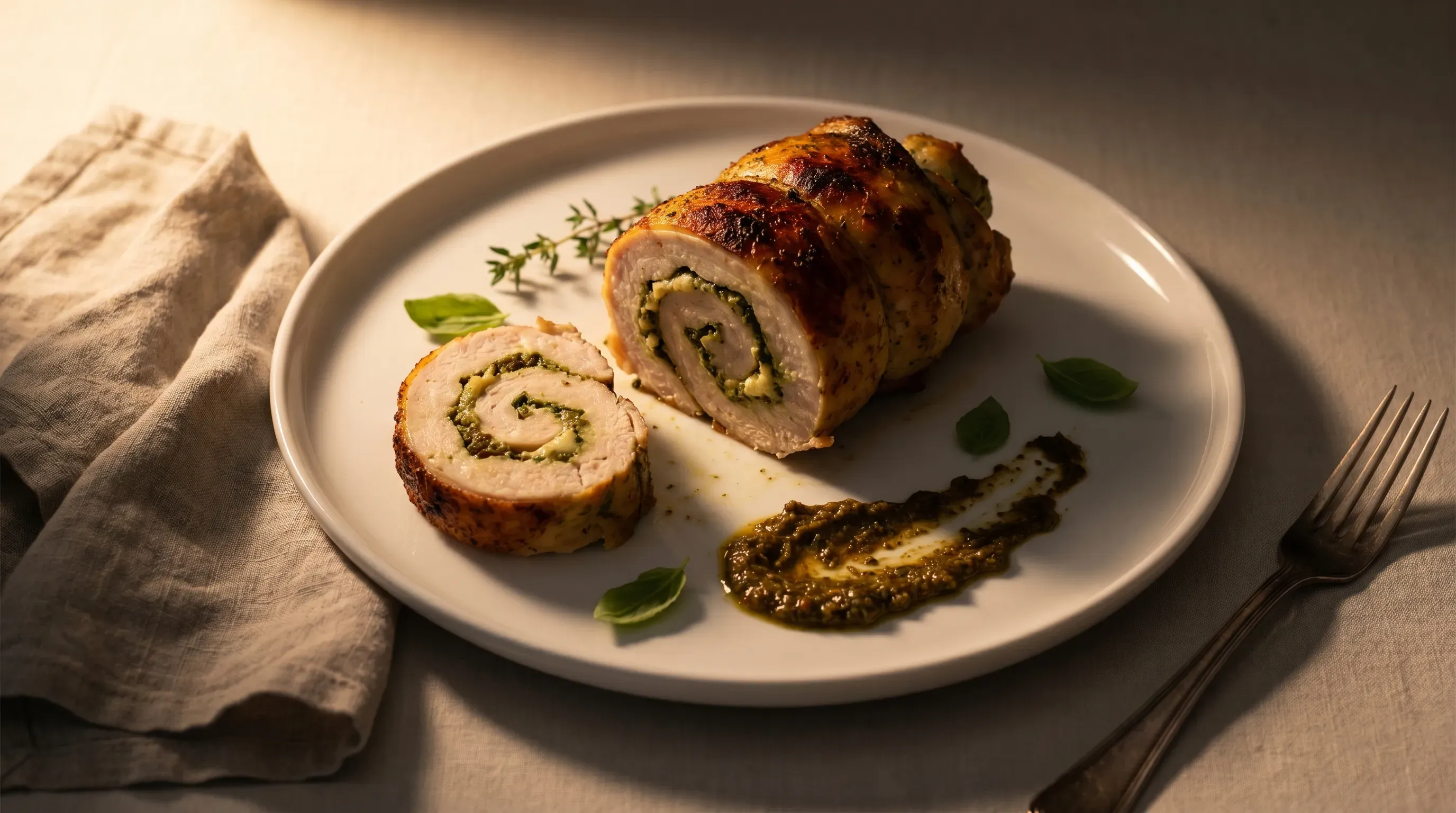 Basilikum-Hühnerroulade