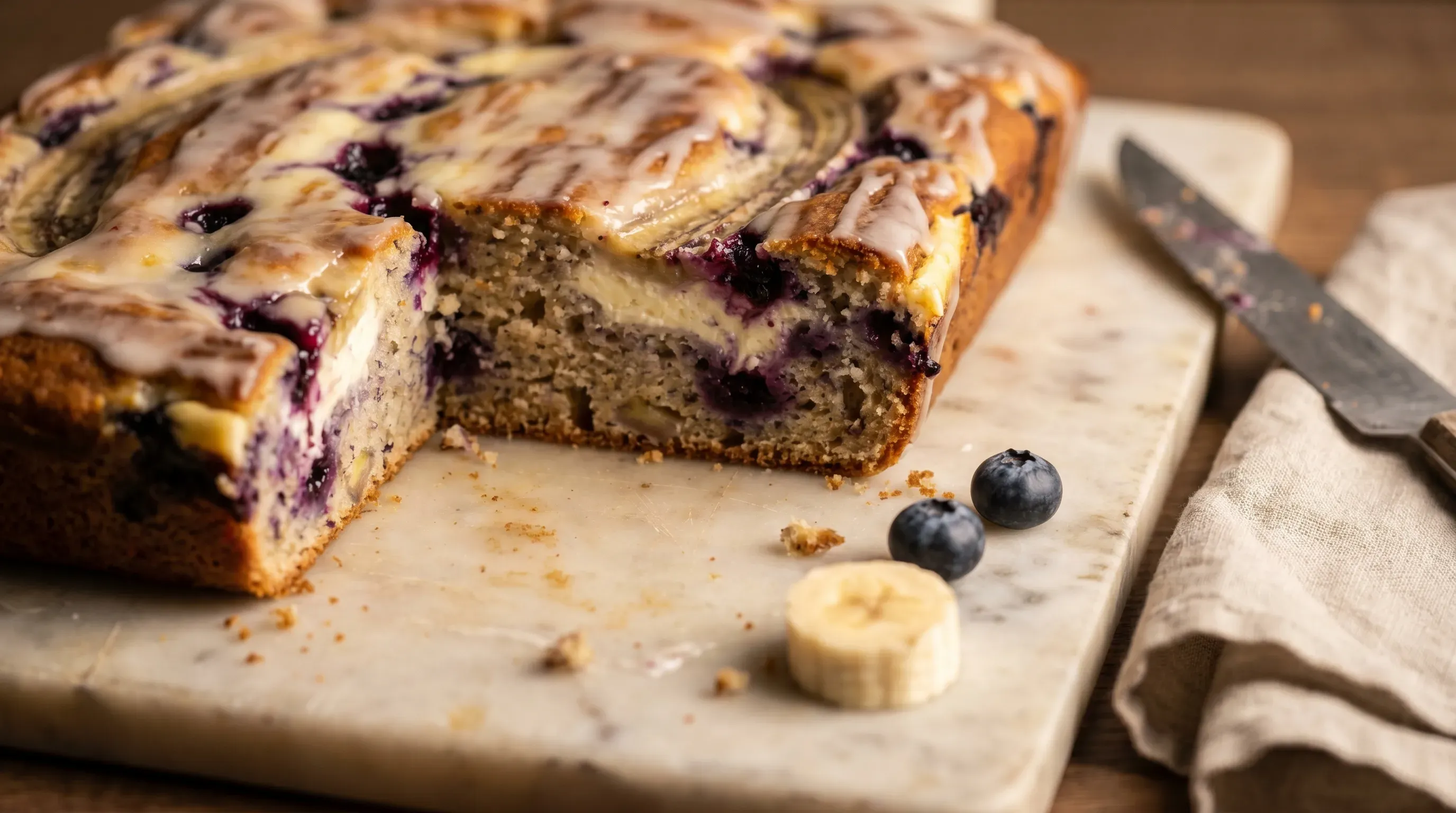 Heidelbeeren Bananen Blechkuchen