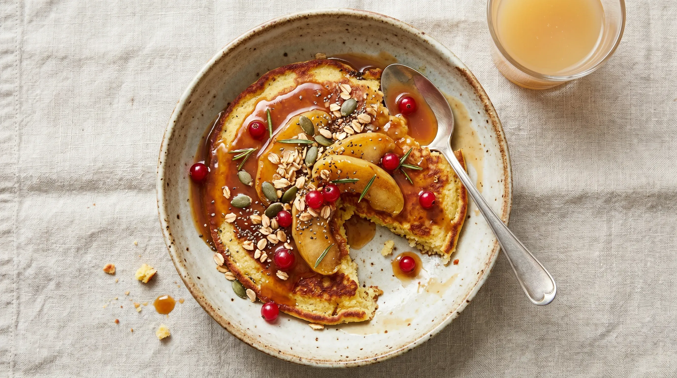 Hirsepfannkuchen mit Apfel-Rosmarin-Karamell