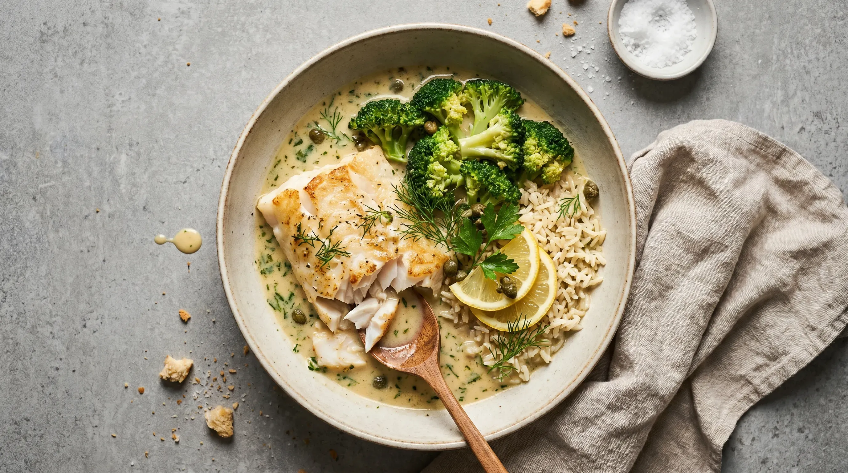 Kabeljaufilet an Brokkoli mit Reis