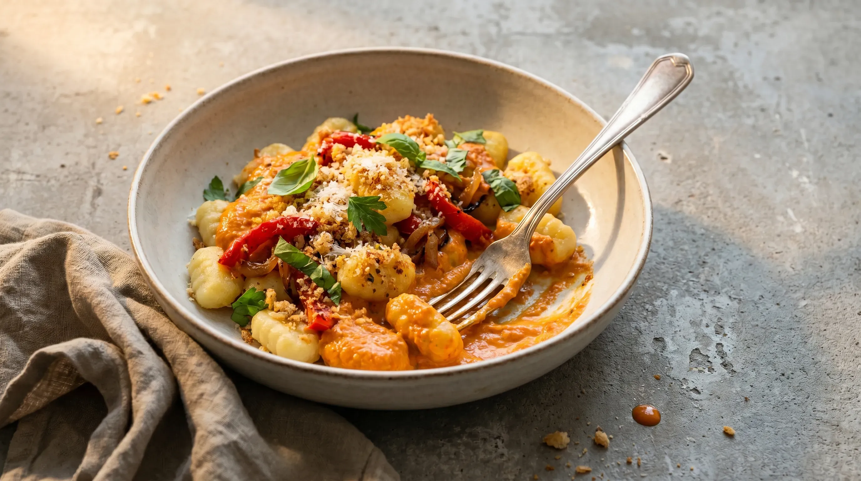 Kartoffelgnocchi mit würziger Paprika-Zwiebel-Creme