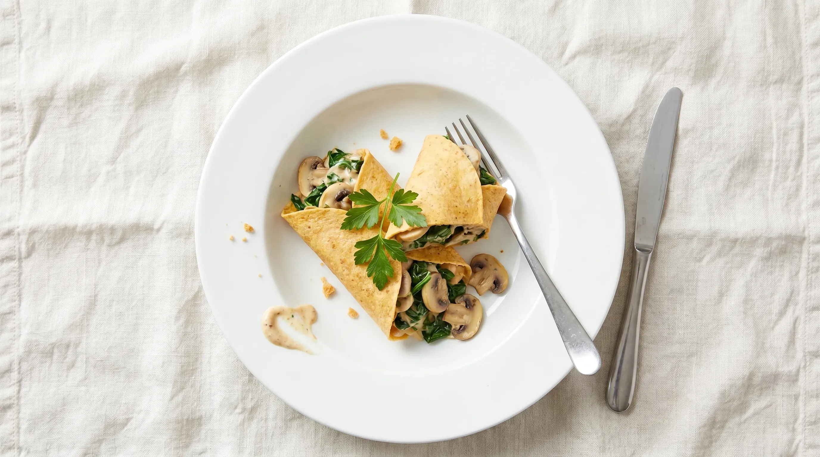 Kichererbsenwraps mit Spinat Pilzfüllung