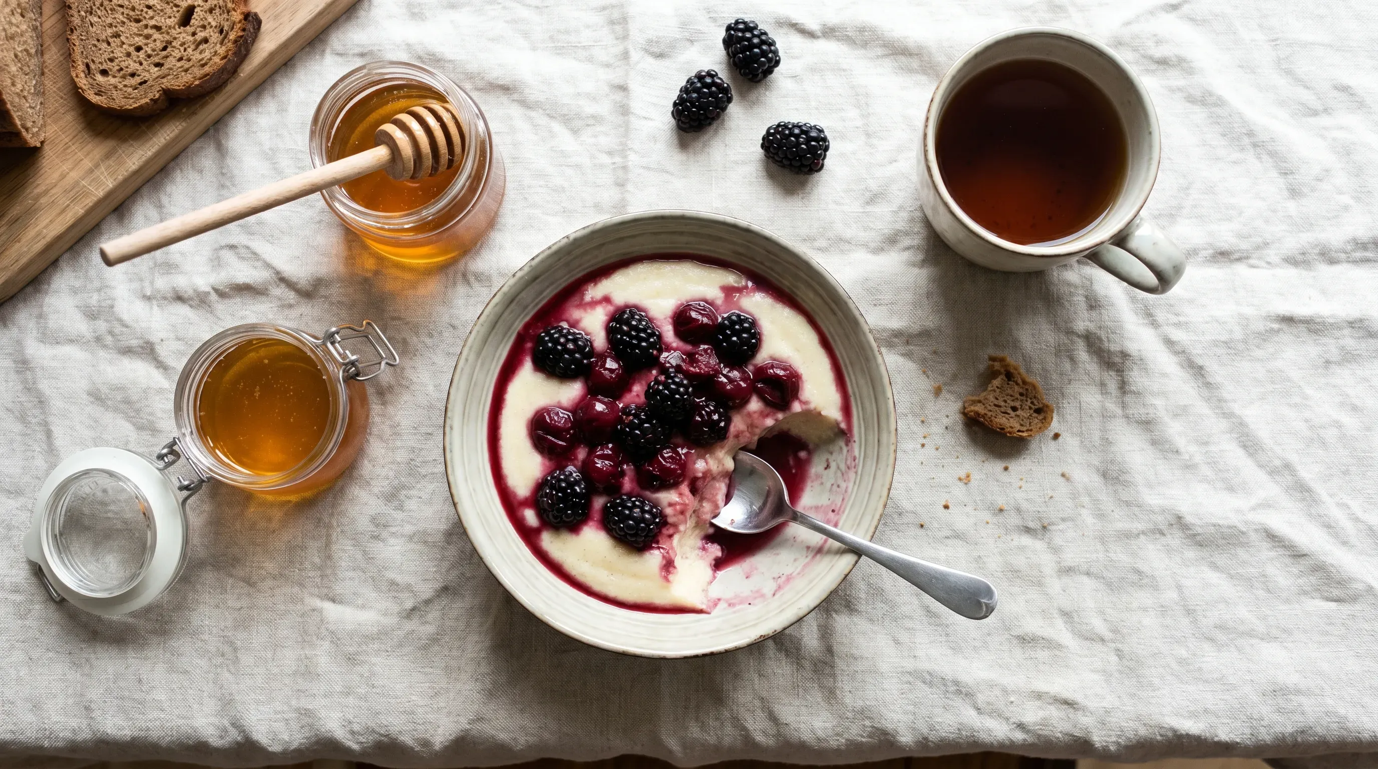 Kirsch-Griesspudding mit Brombeeren
