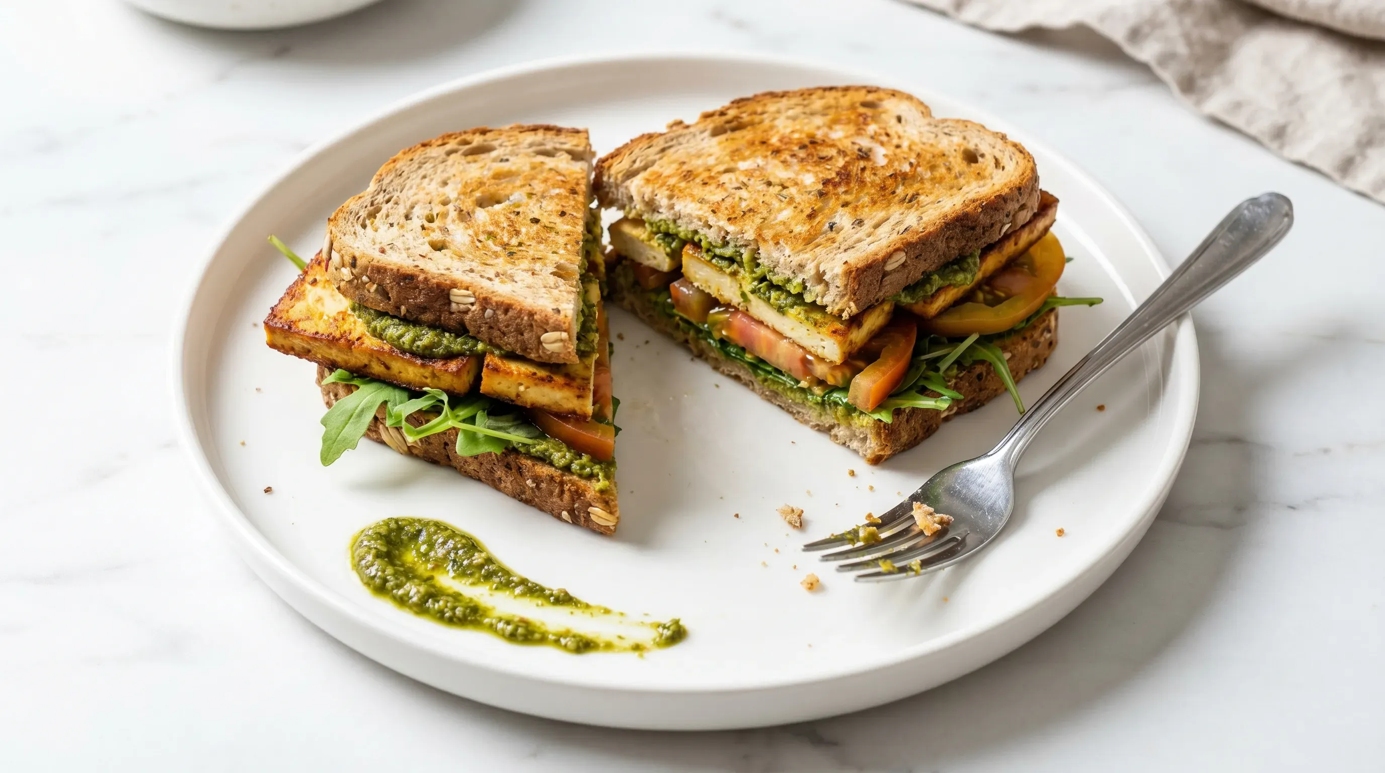 Knackiges Tofu-& Pesto-Sandwich