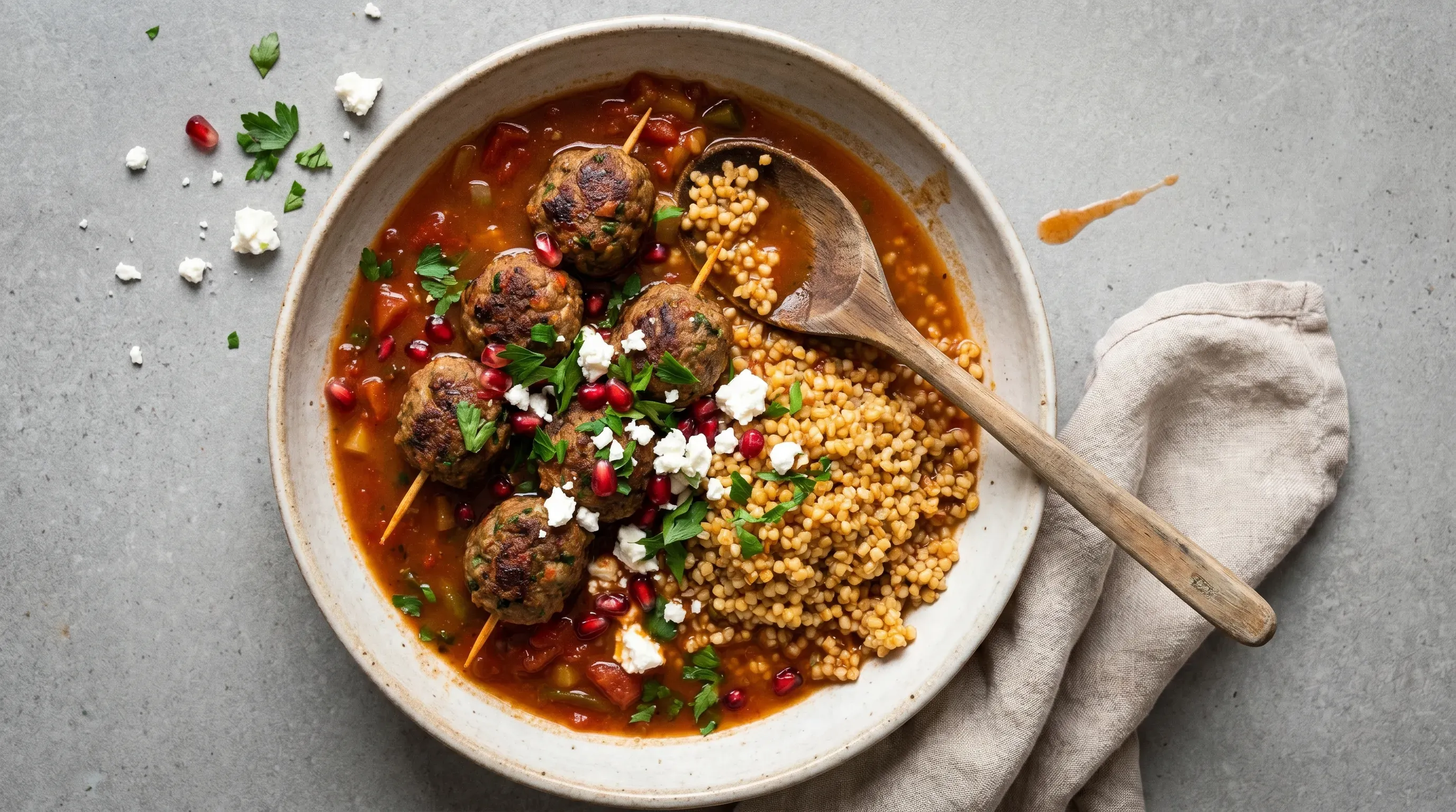 Köftespieße mit gebratener Hirse