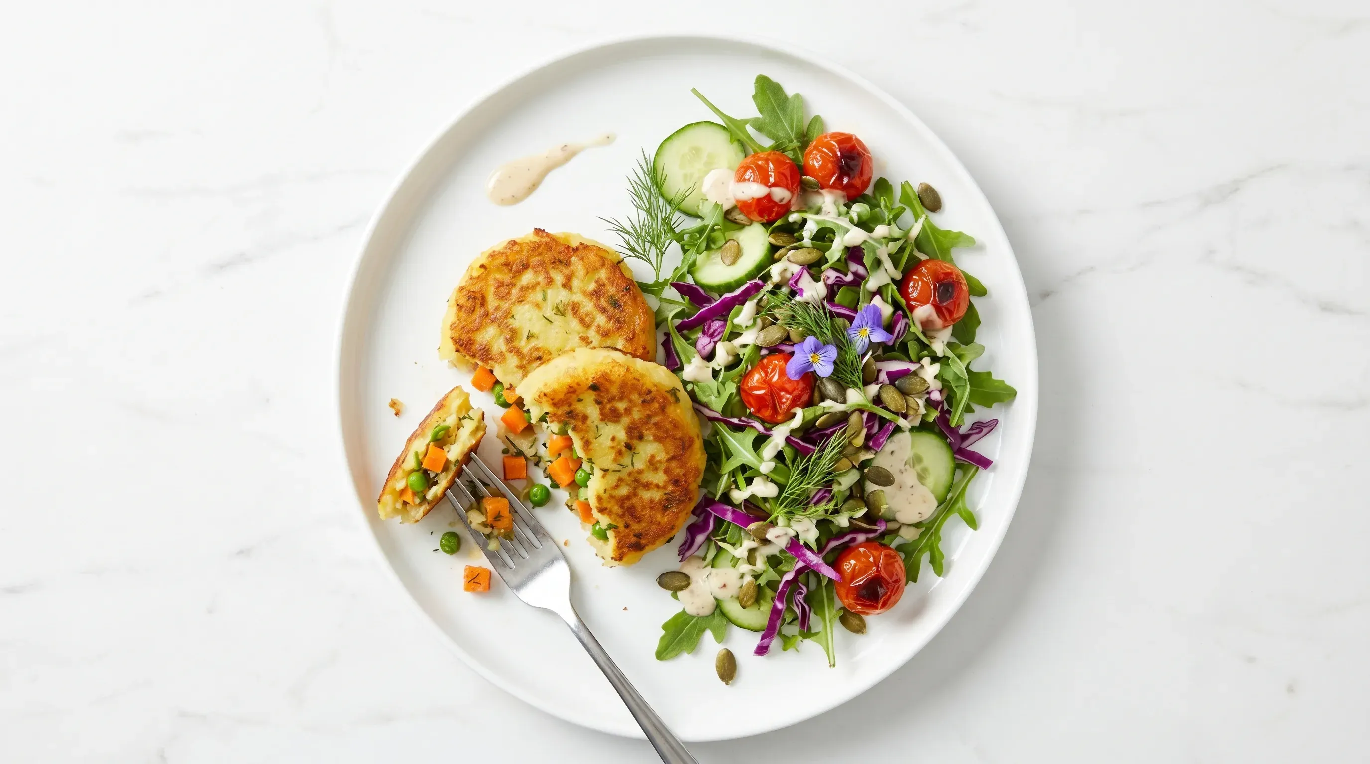 Köstliche Potato Cakes mit Gemüsefüllung und schnellem Beilagensalat