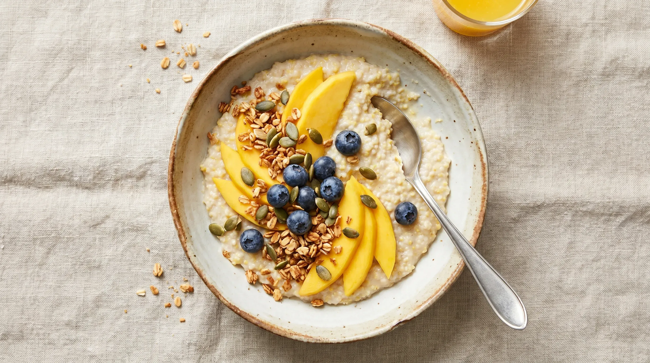Kokos-Hirse-Frühstücksbowl mit Mango