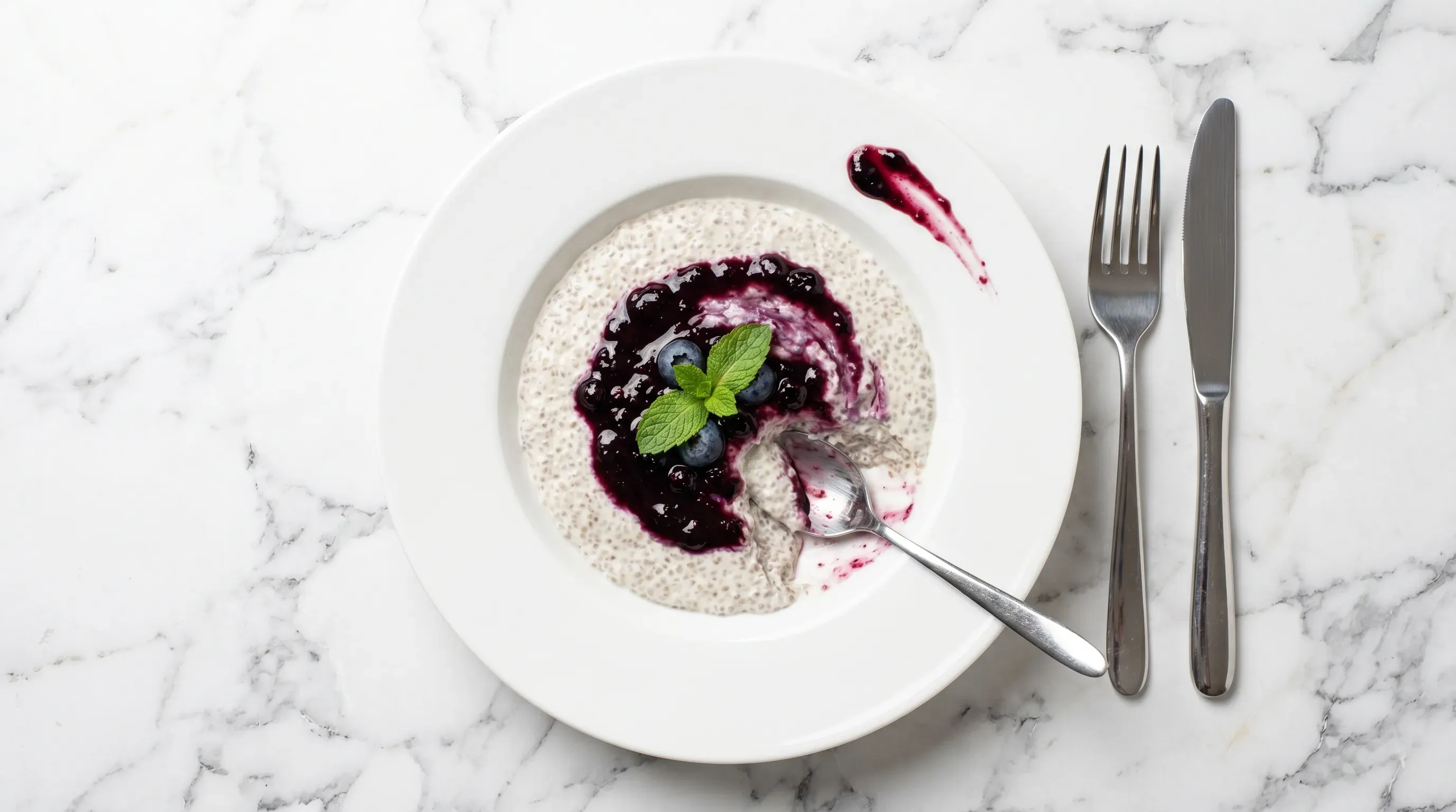 Kokosmilch-Chia-Pudding mit Heidelbeeren-Sauce