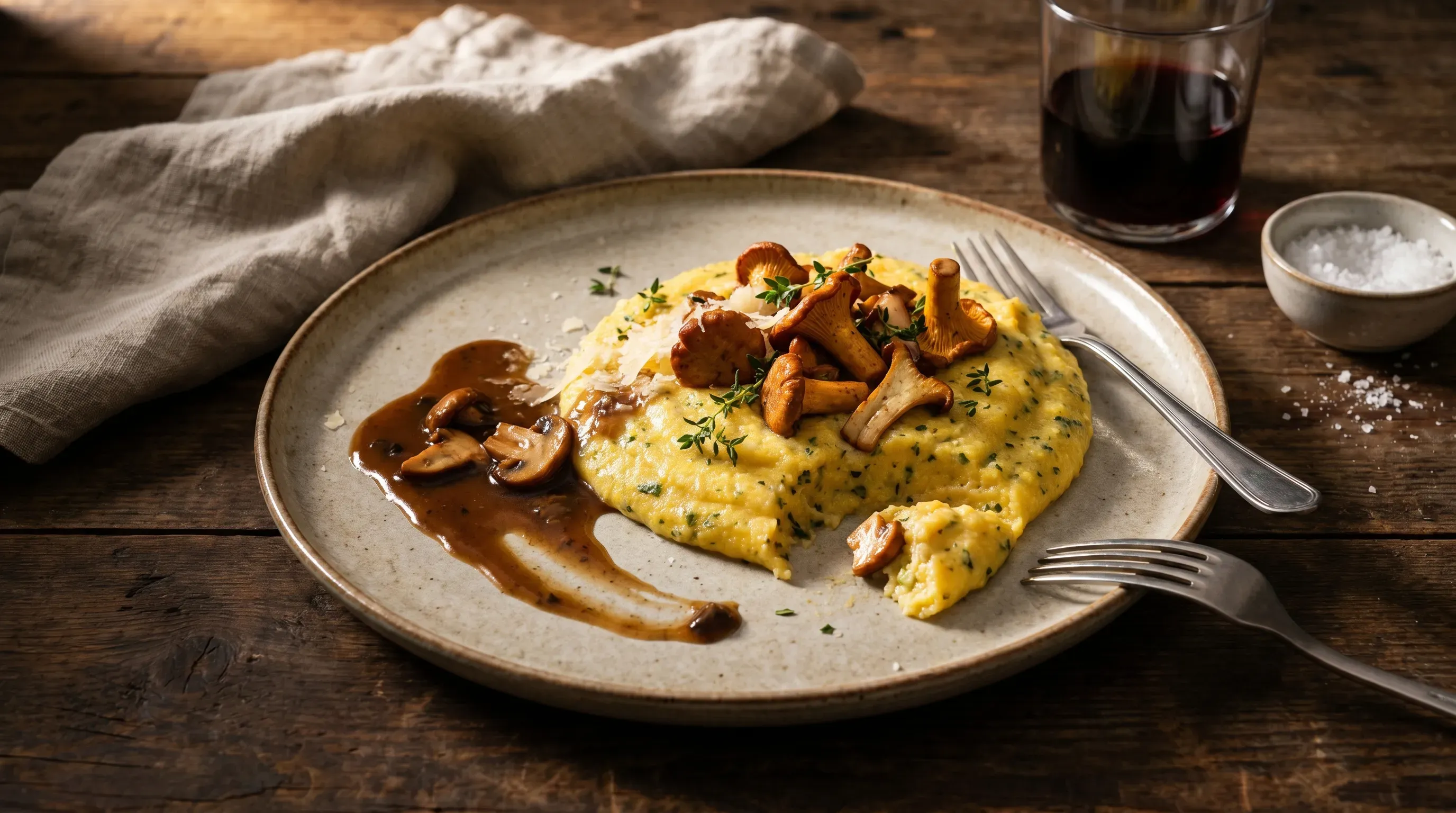 Kräuterpolenta mit Pfifferlingen