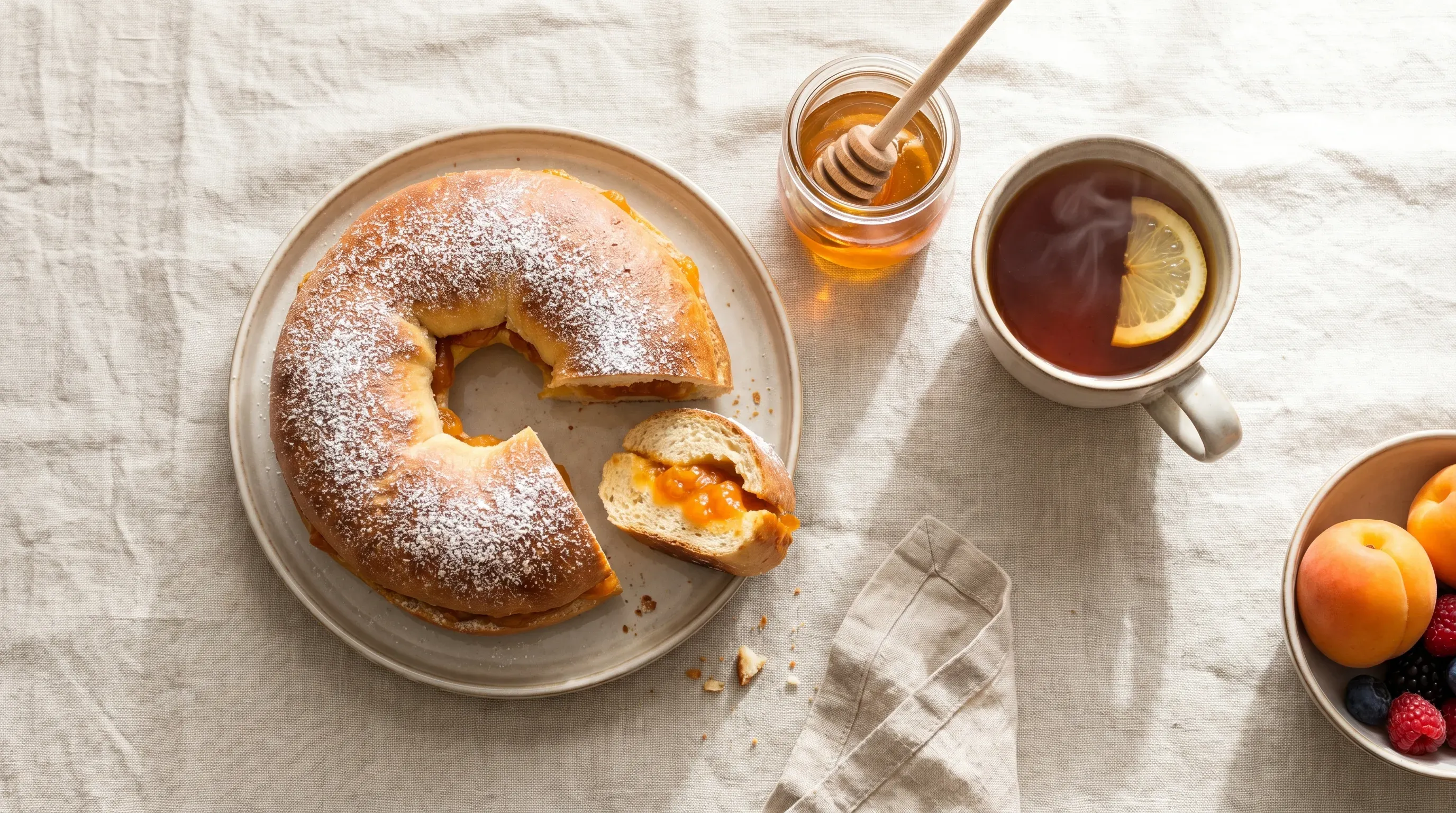 Kuchen-Bagel mit Aprikosenmarmelade
