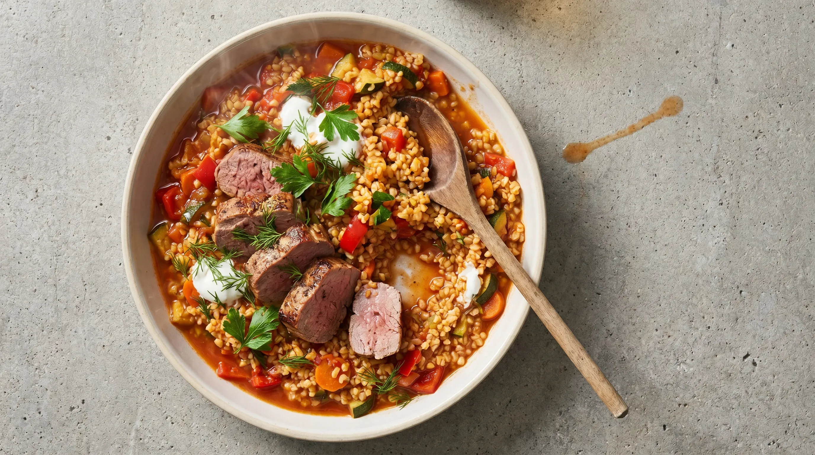 Lammfilet mit Gemüse-Bulgur