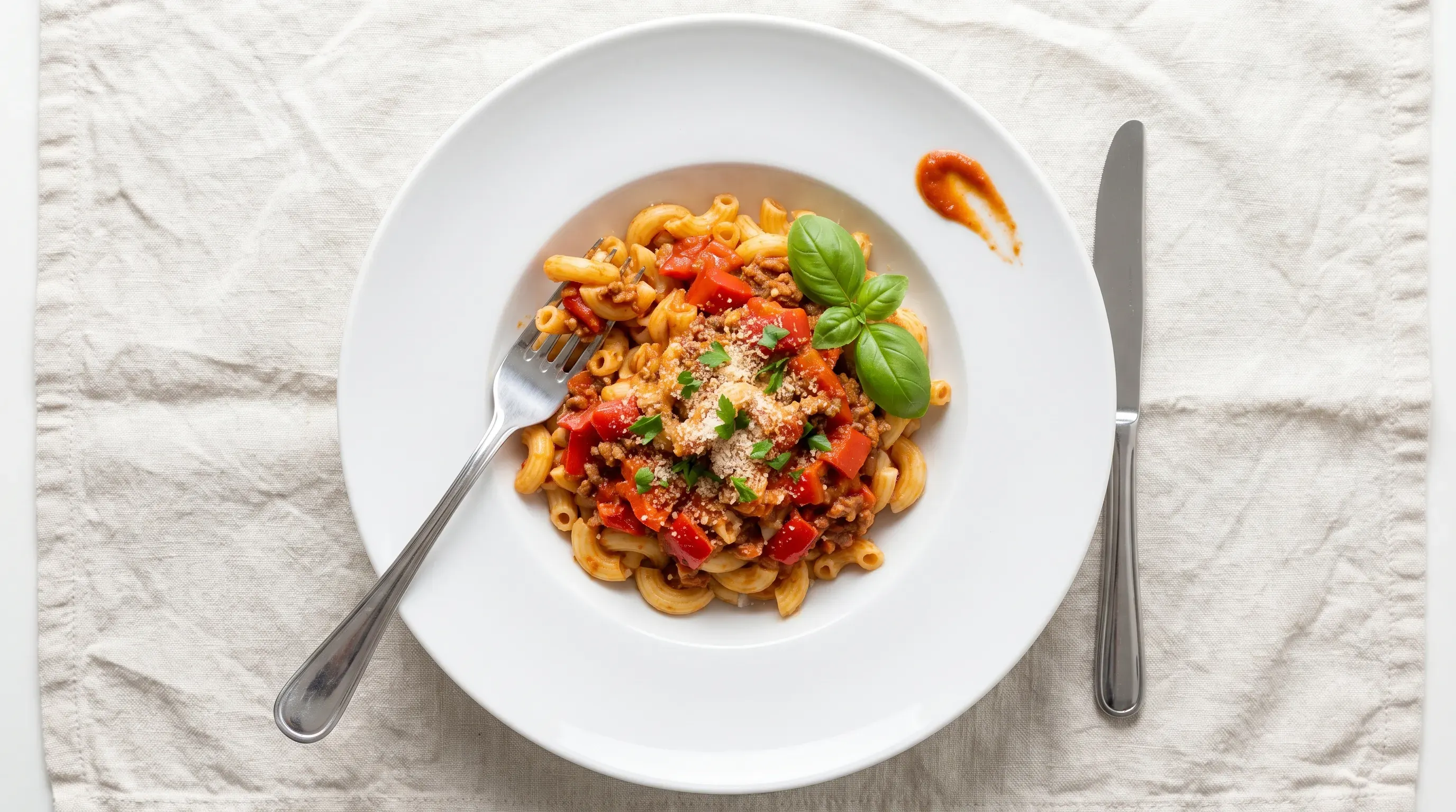 Makaroni mit Paprika-Hackfleisch-Sauce