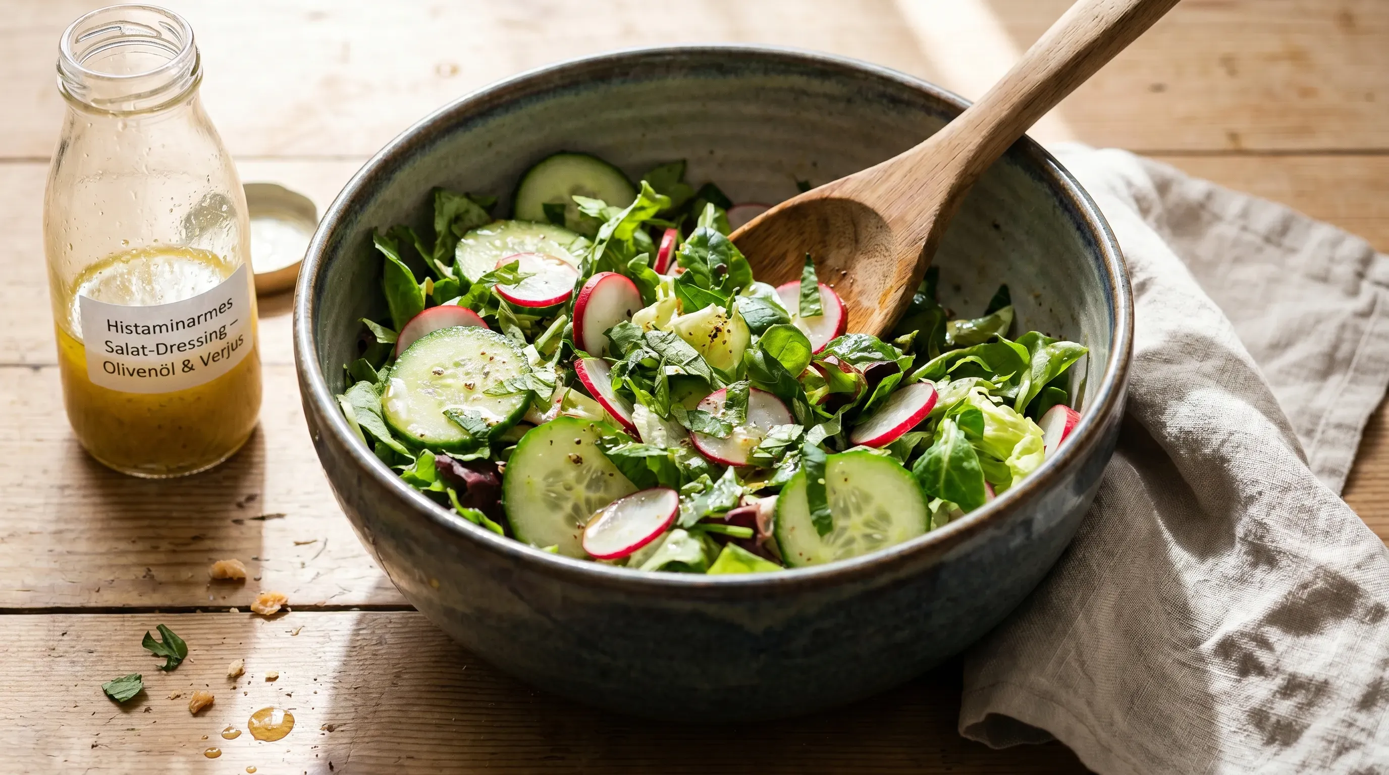 Histaminarmes Salat-Dressing – Olivenöl & Verjus