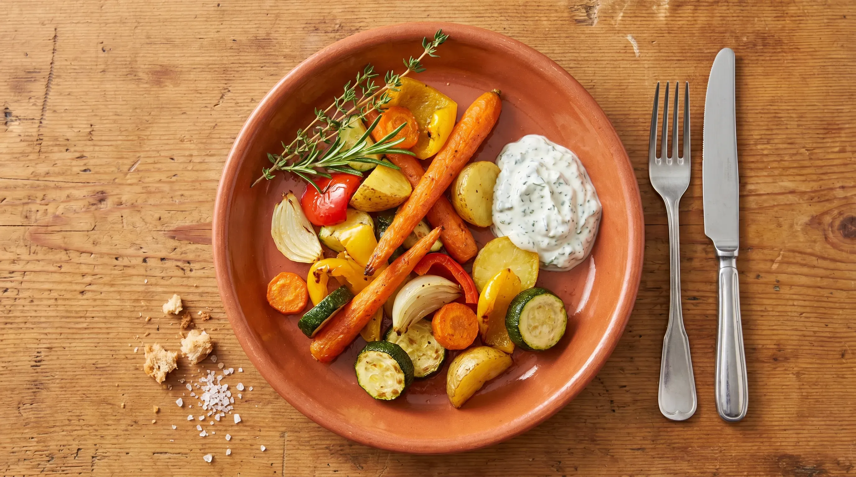 Ofengemüse mit Kräuter-Quark-Dip