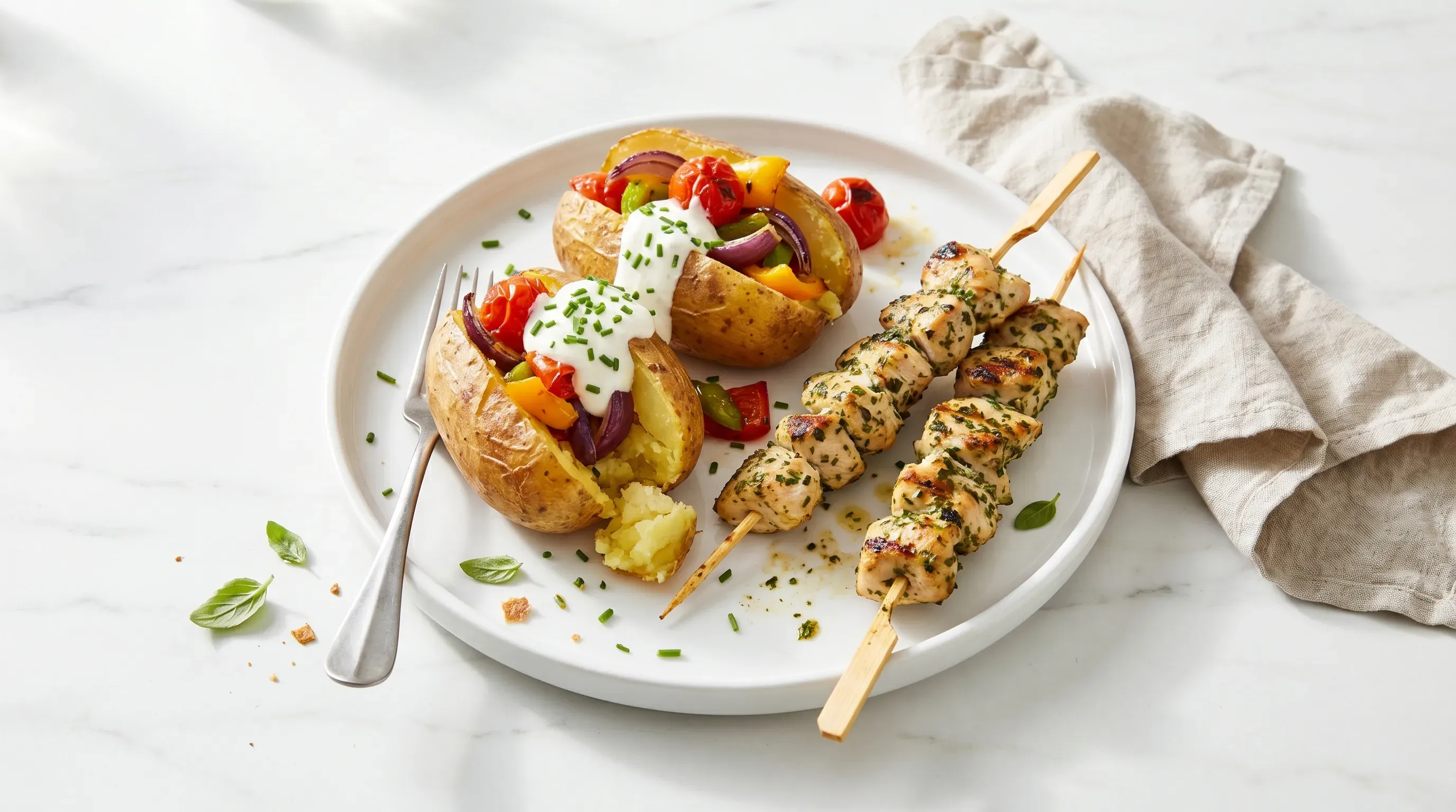Ofenkartoffeln mit Hähnchenspießen